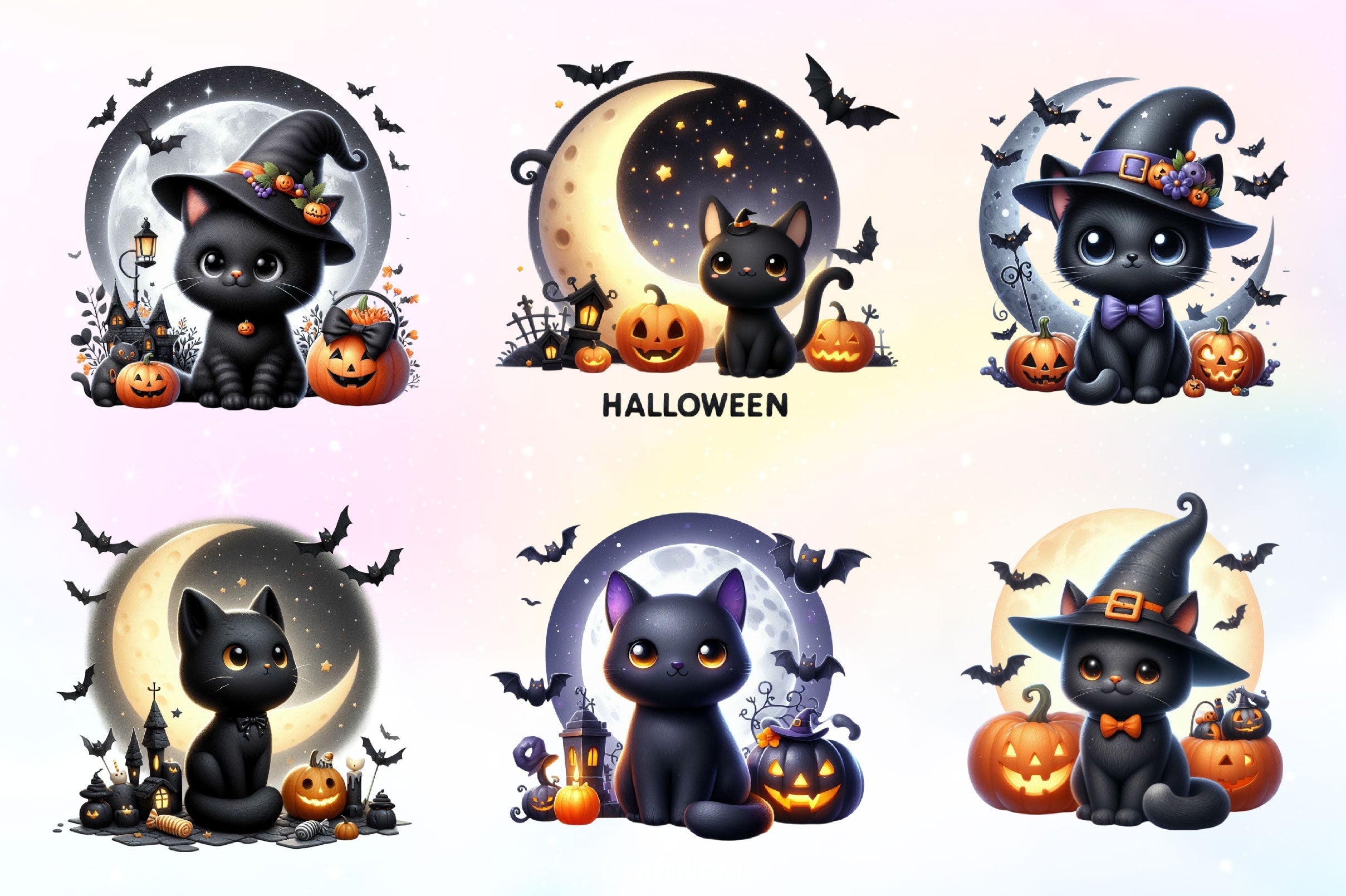 Halloween Black Cat Clipart Bundle 7