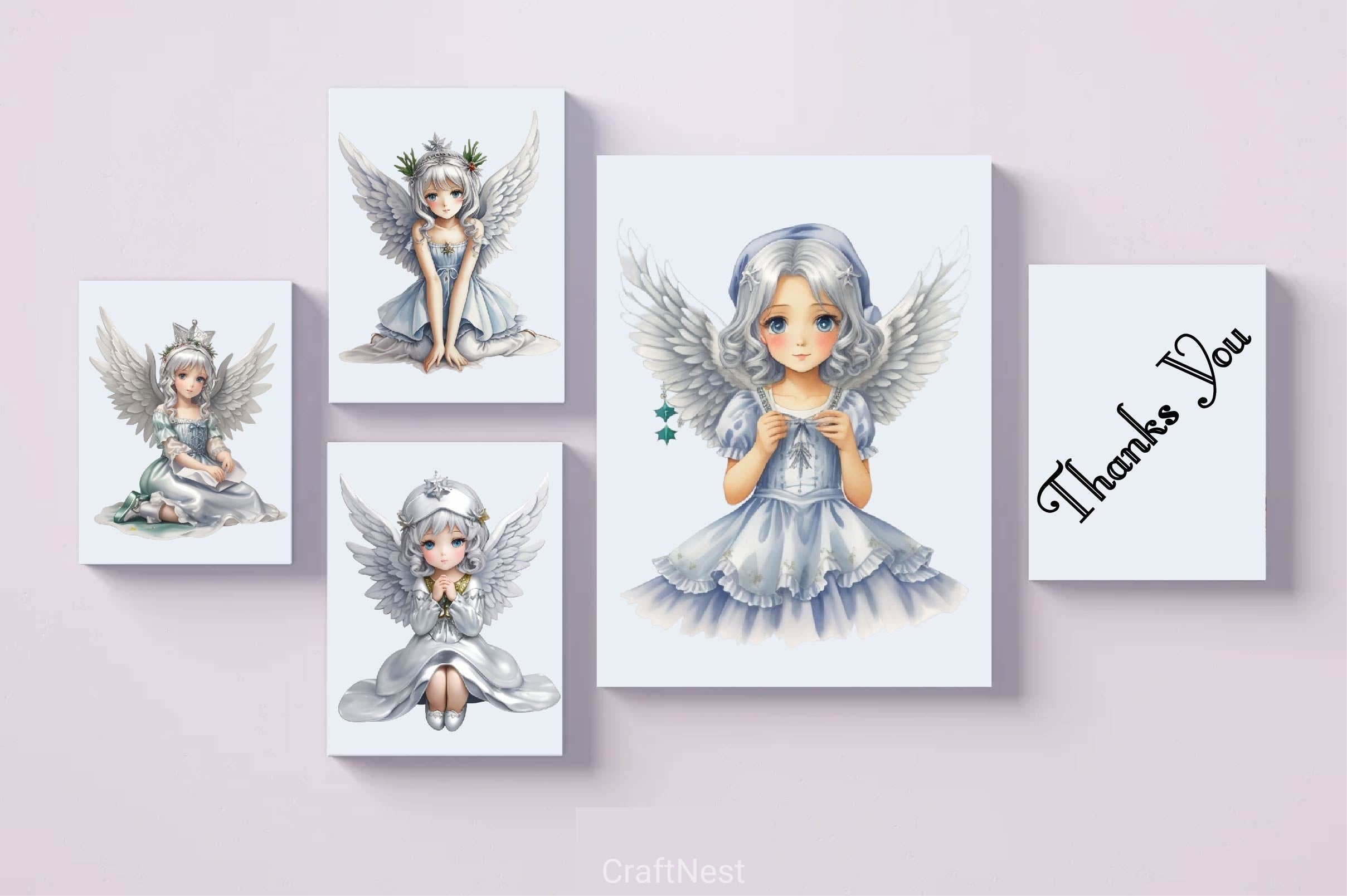 Silver Christmas Angel Clipart Bundle
