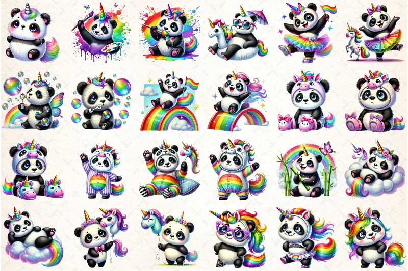 Unicorn Panda Clipart Bundle - CraftNest - Digital Crafting and Art
