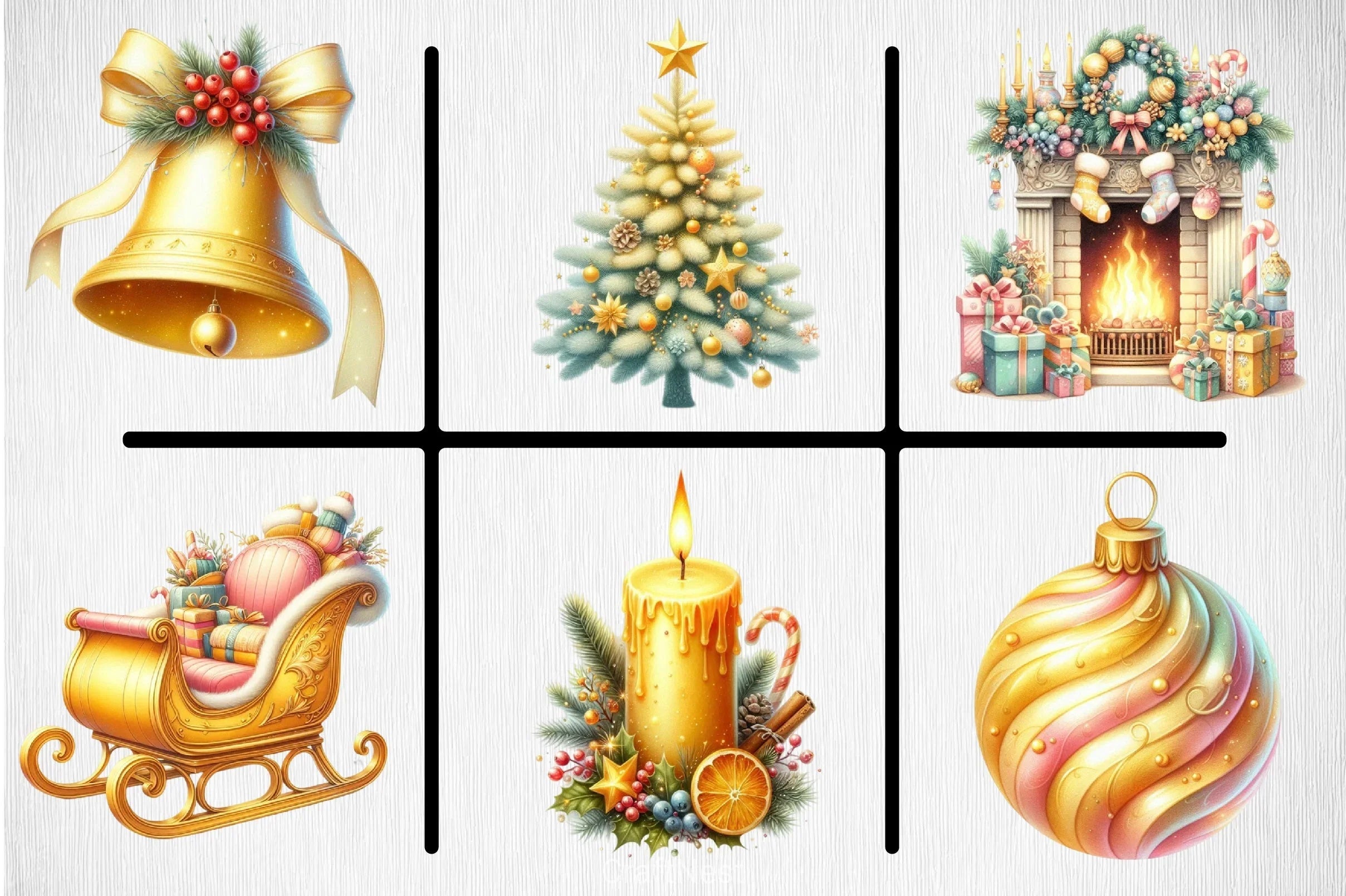 Watercolour Pastel Yellow Christmas Clipart Bundle - CraftNest - Digital Crafting and Art