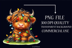 Christmas Highland Cow Clipart Bundle 9 - CraftNest - Digital Crafting and Art