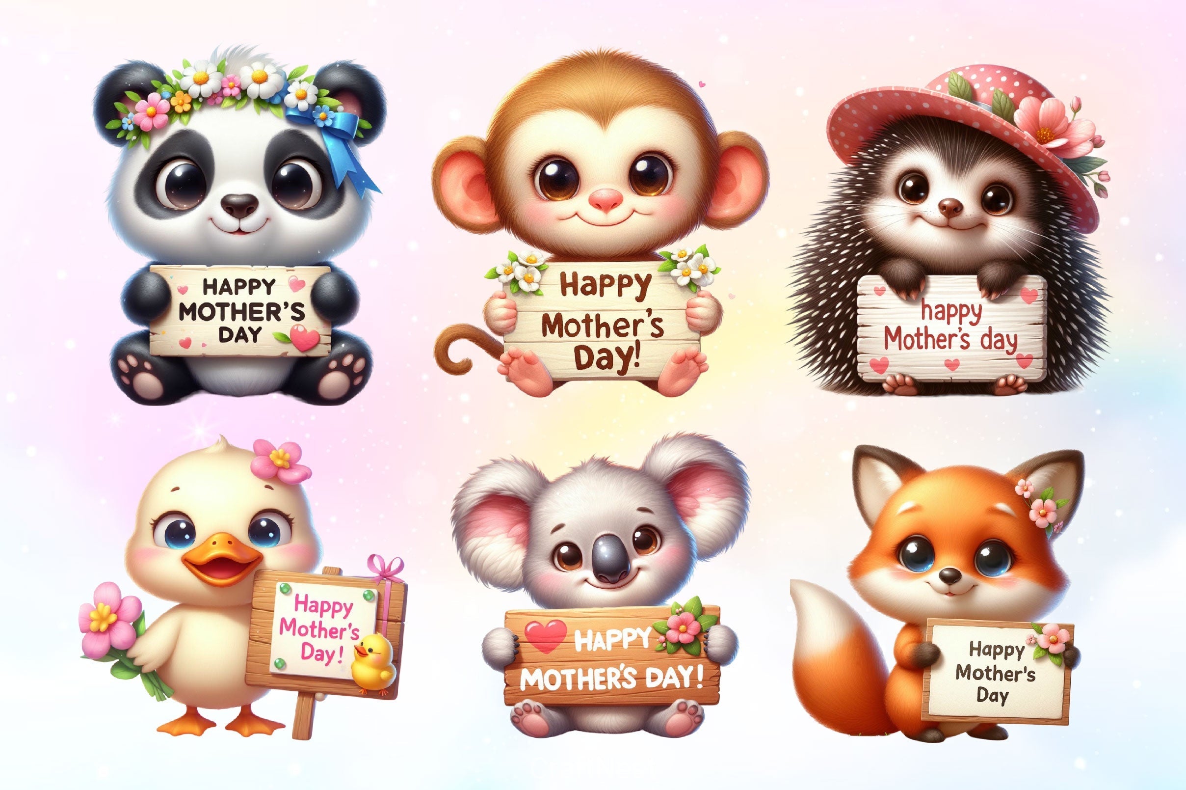 Cute Happy Mothers Day Animals Clipart Bundle 2