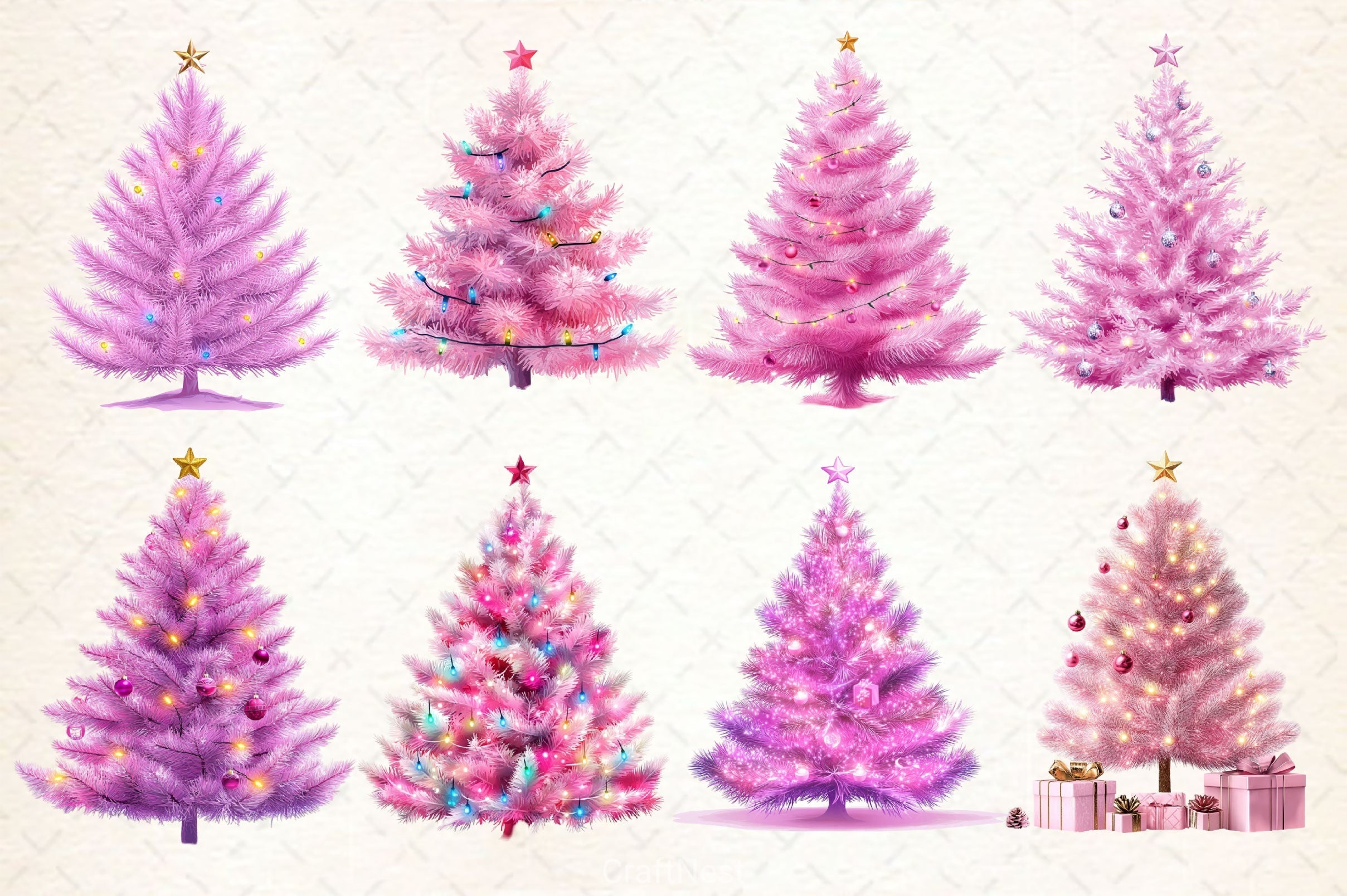 Pink Christmas Tree Clipart Bundle 2