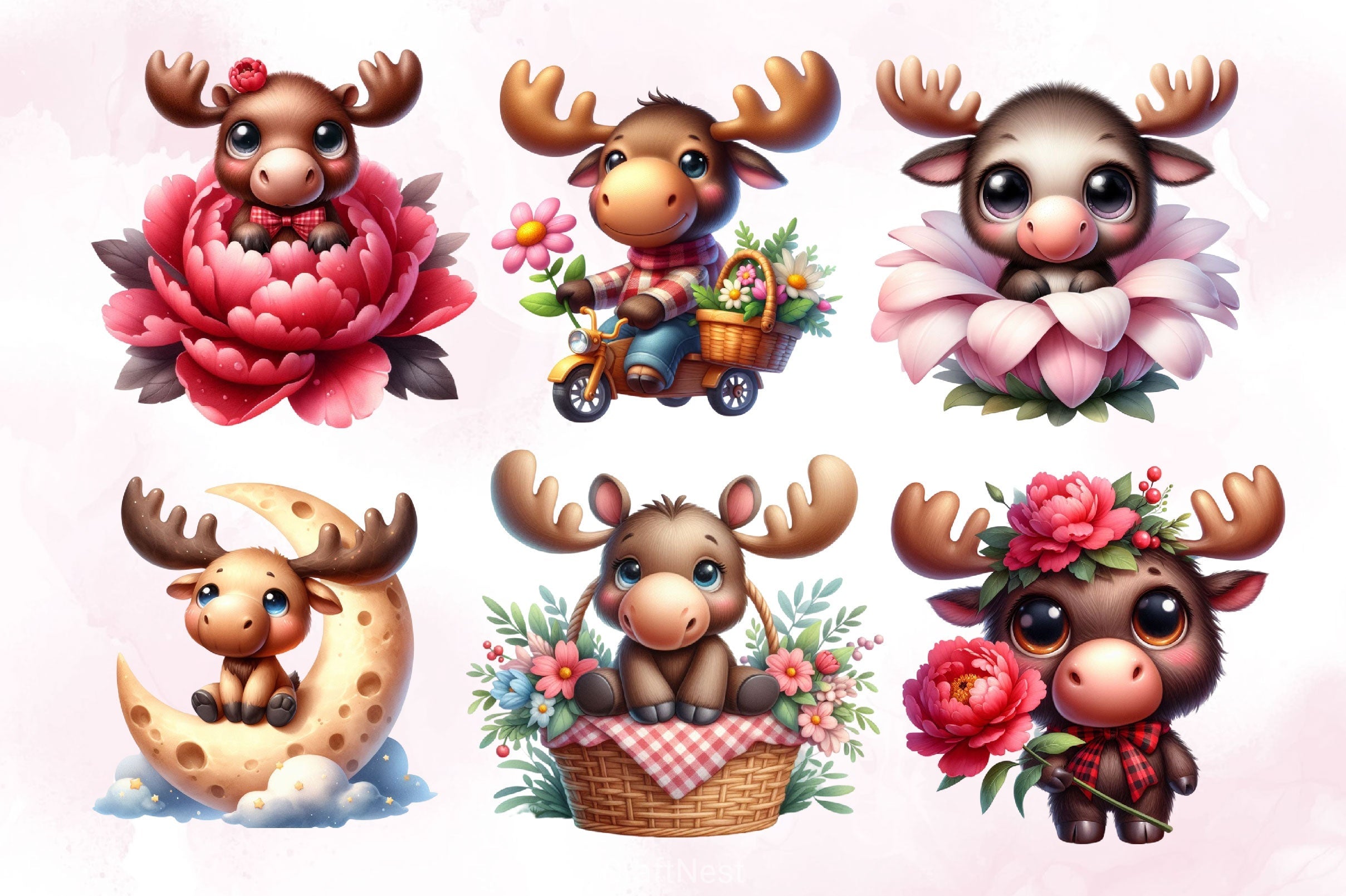 Cute Baby Moose Clipart Bundle