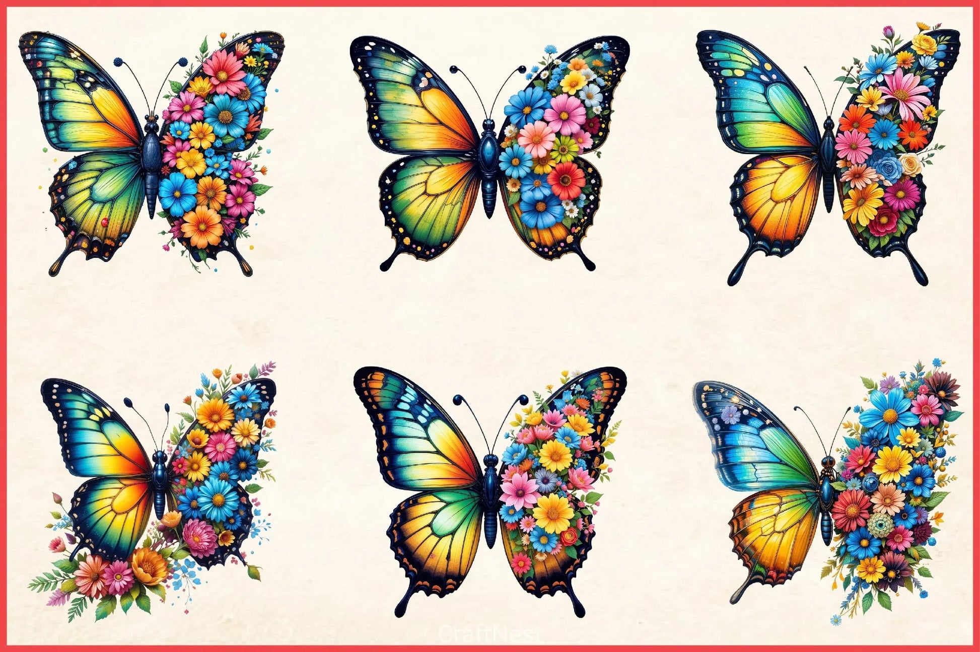 Butterfly Flowers Clipart Bundle 8 - CraftNest - Digital Crafting and Art