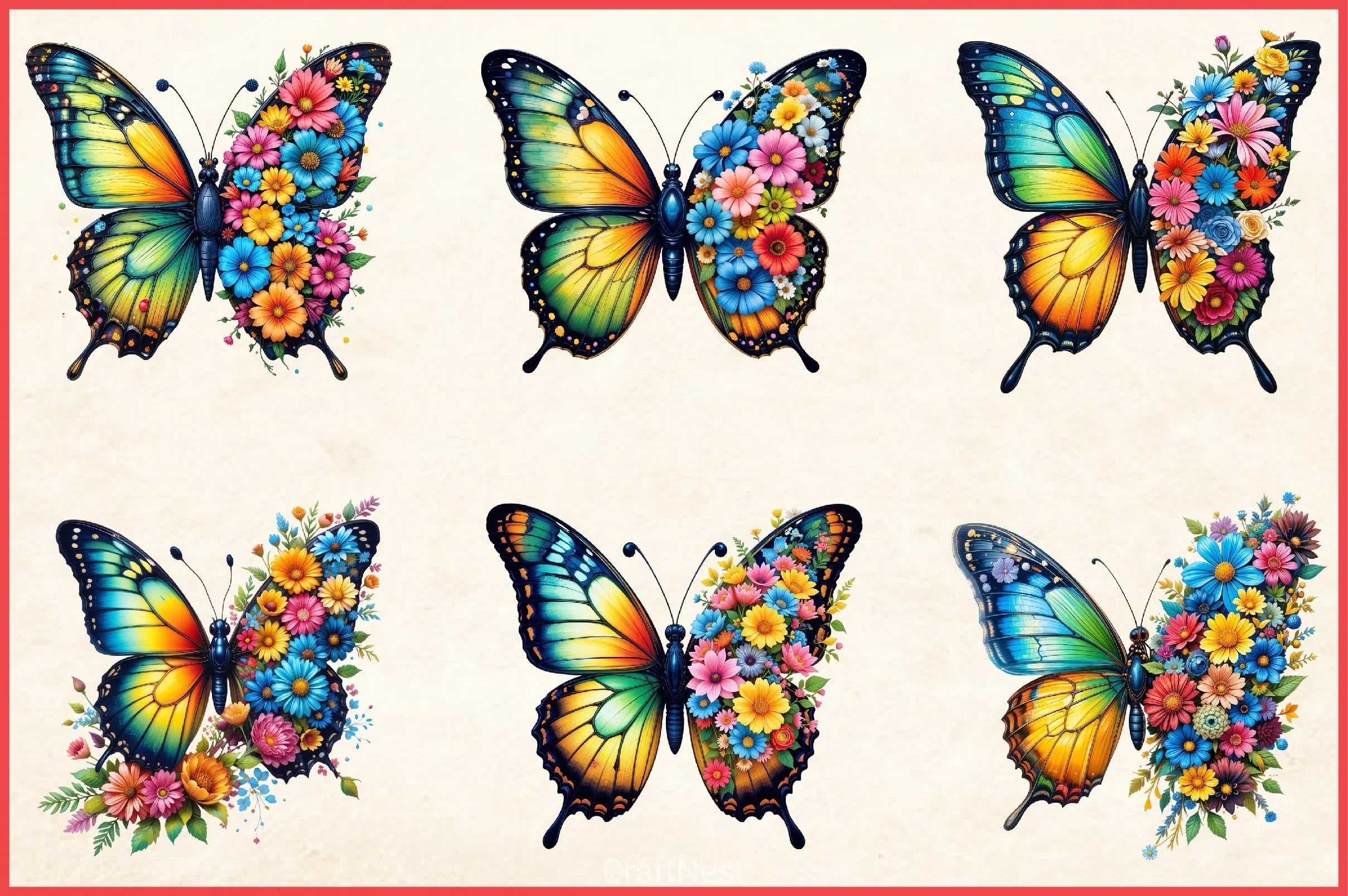 Butterfly Flowers Clipart Bundle 8 - CraftNest - Digital Crafting and Art