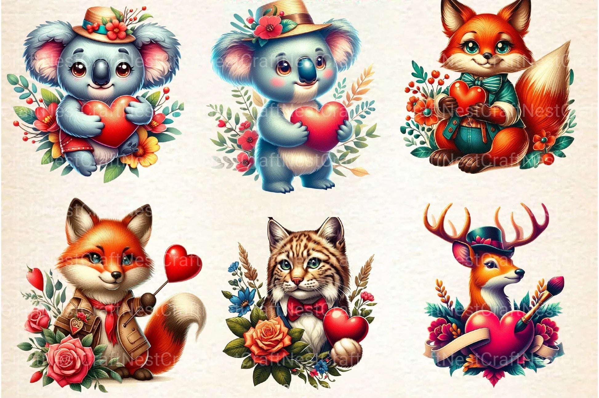 Valentine Animals Clipart Bundle 9 - CraftNest - Digital Crafting and Art