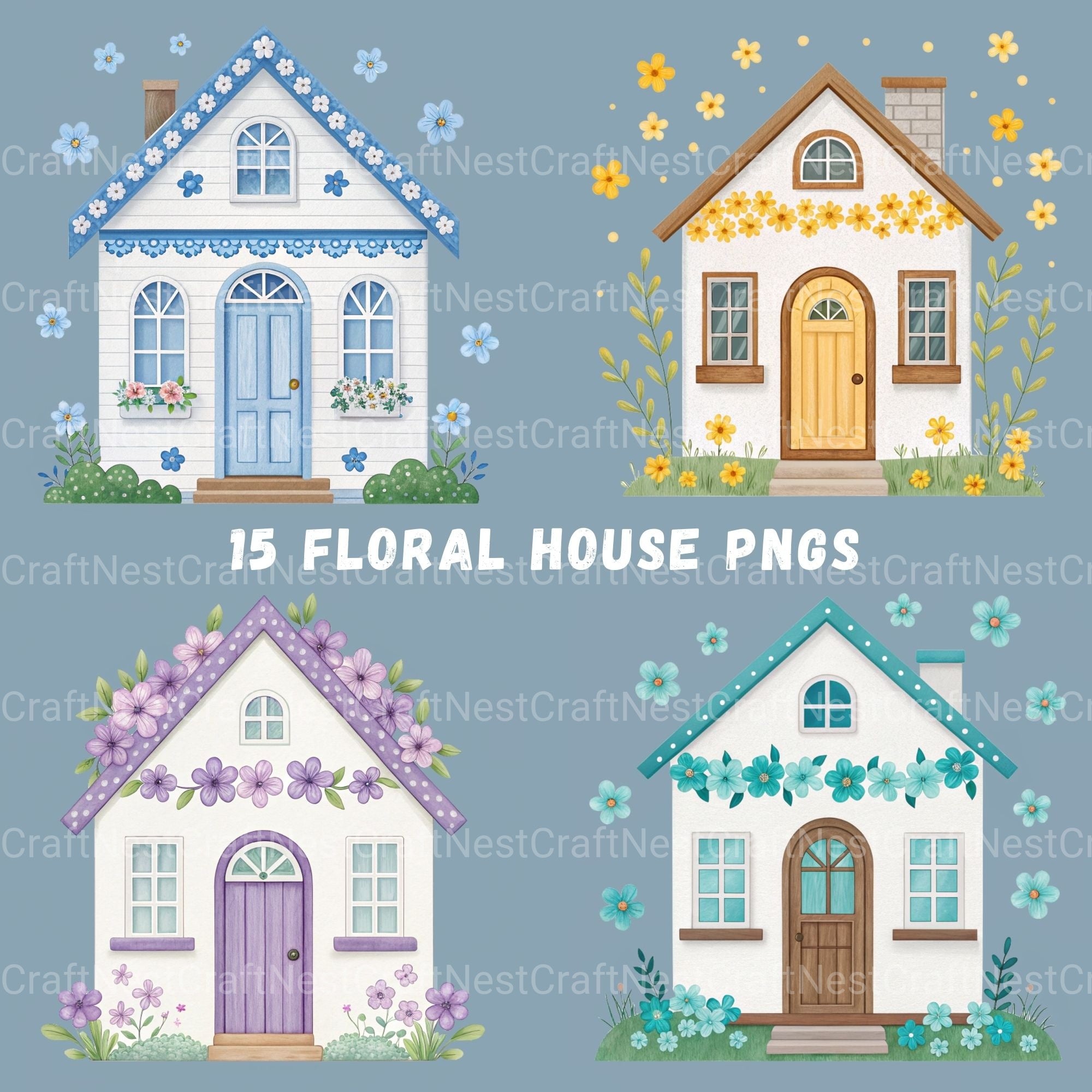 Floral Houses Clipart Bundle