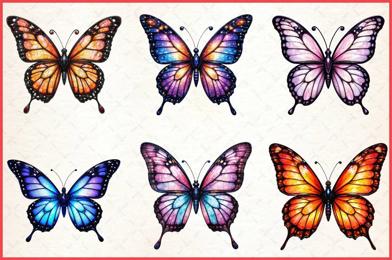 Colorful Butterfly Stained Glass Clipart Bundle - CraftNest - Digital Crafting and Art