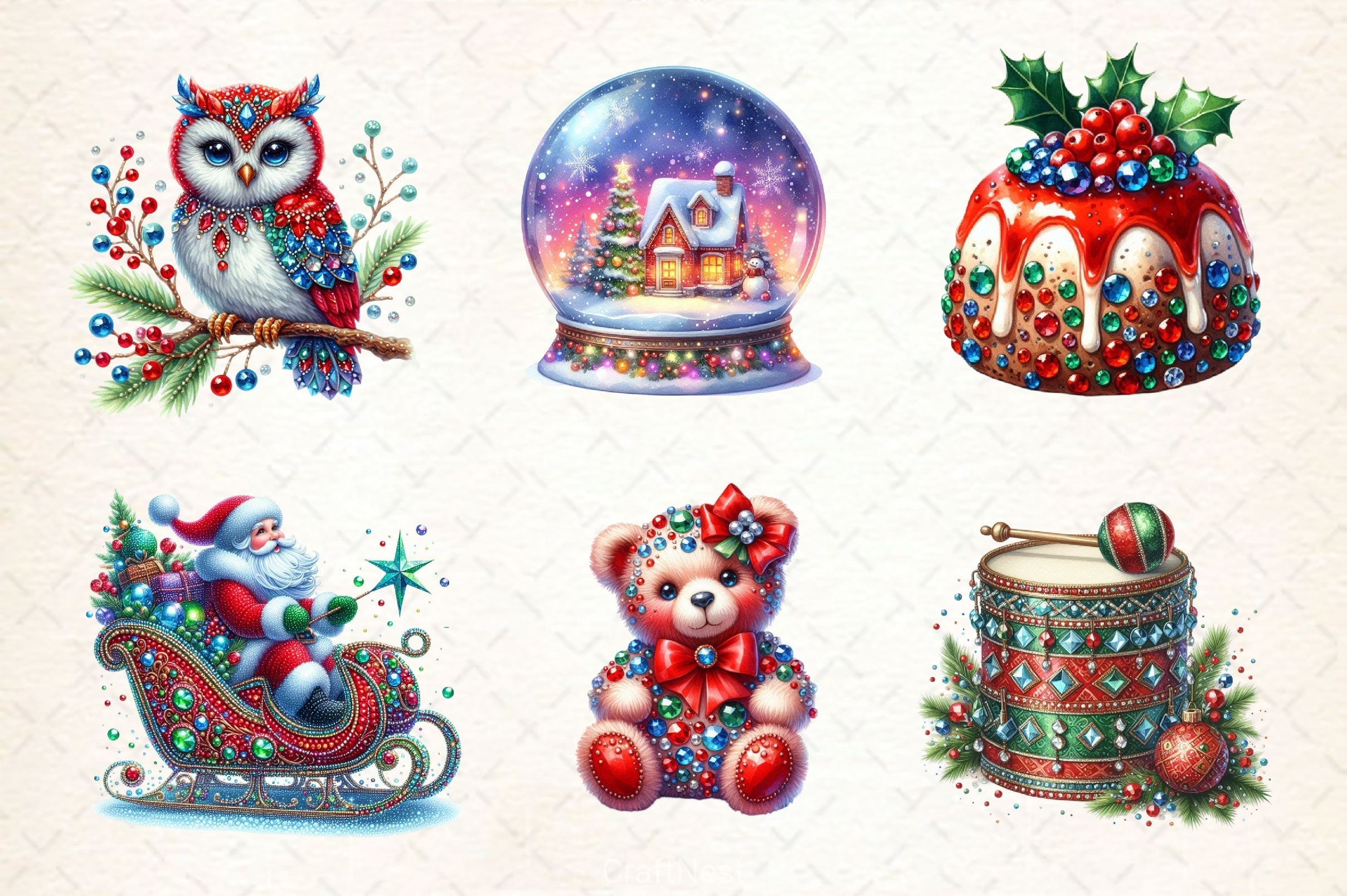 Faux Rhinestones Christmas Clipart Bundle 2