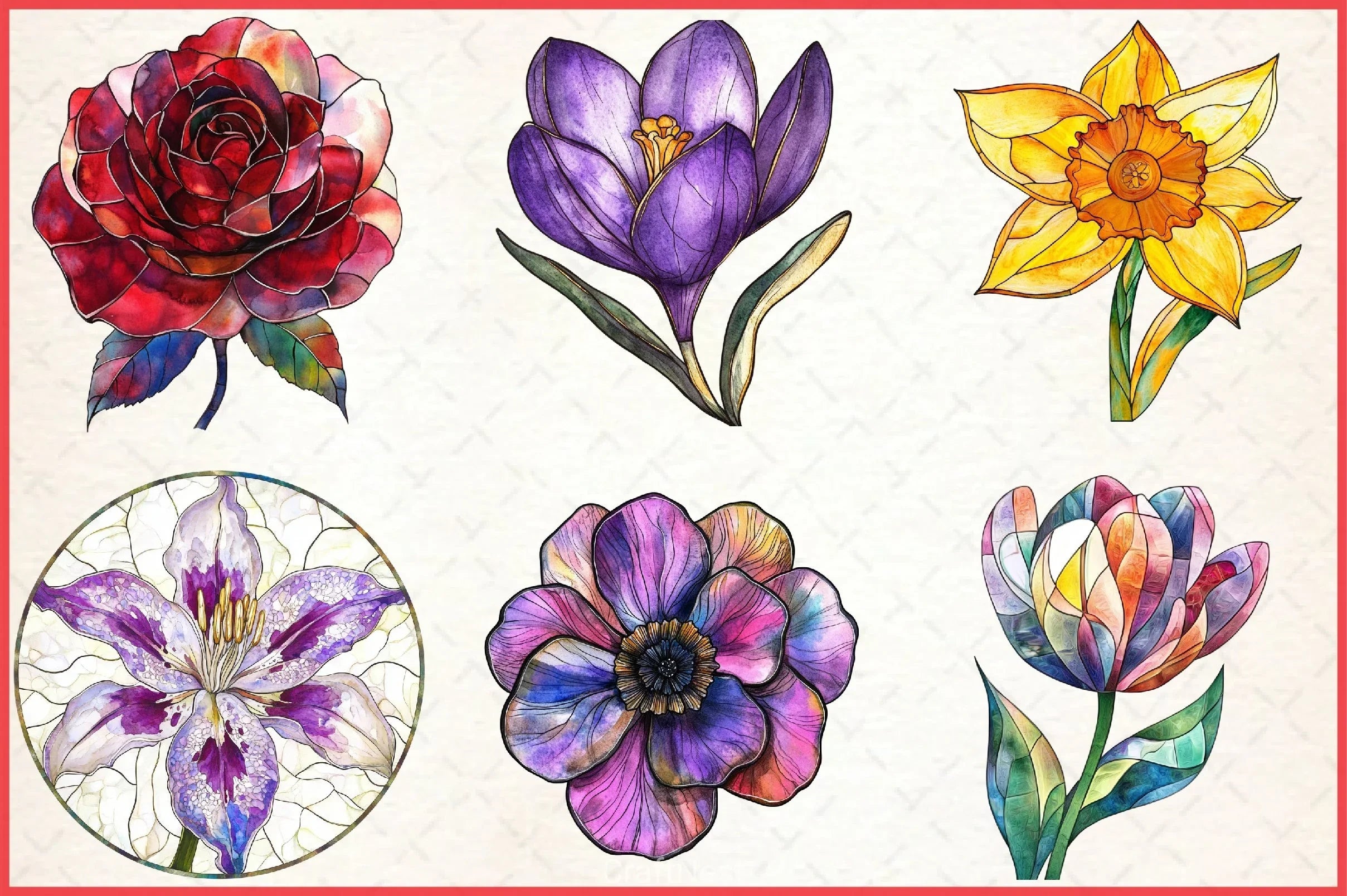 Stained Glass Spring Flowers Clipart Bundle 11 - CraftNest - Digital Crafting and Art