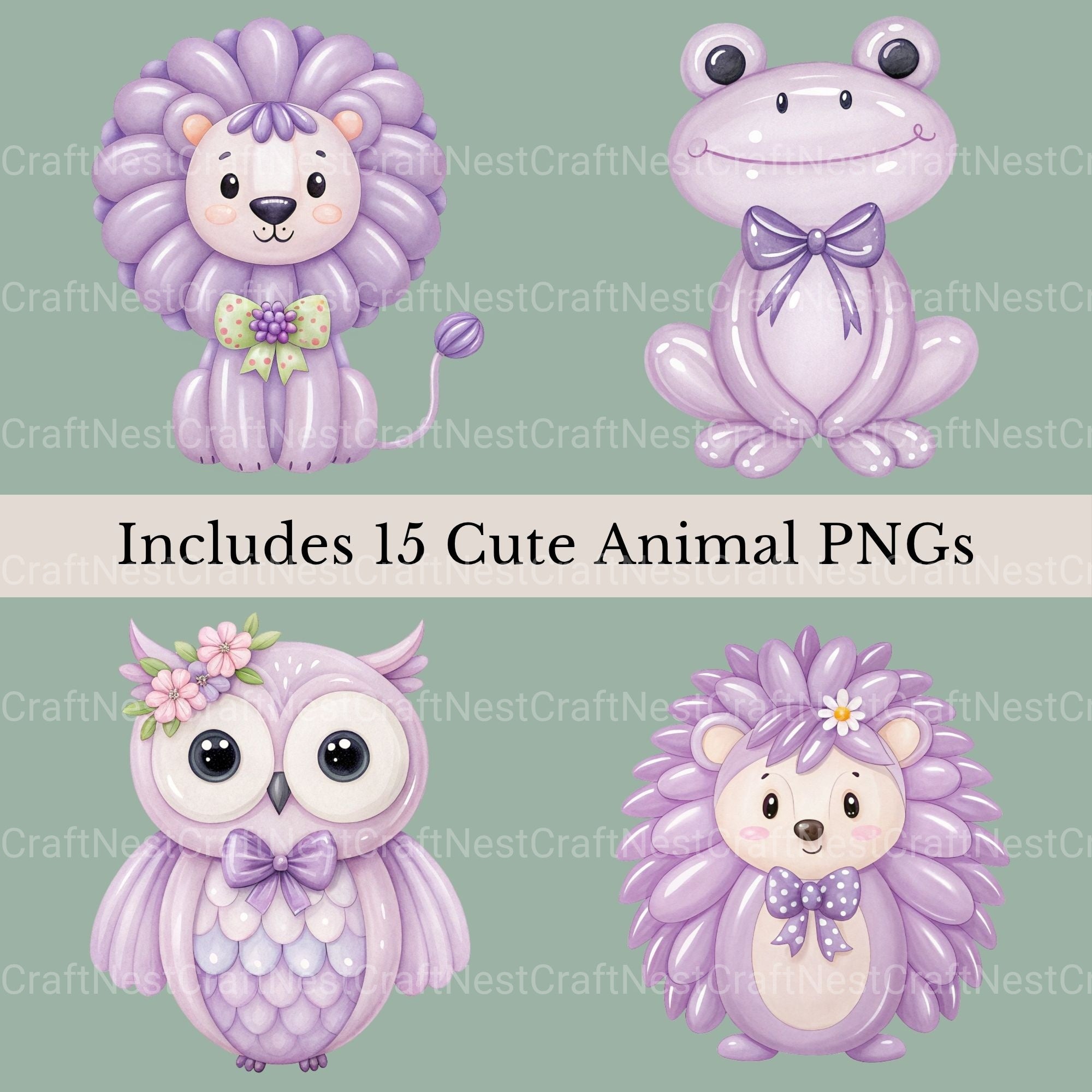 Balloon Animals Purple Clipart Bundle