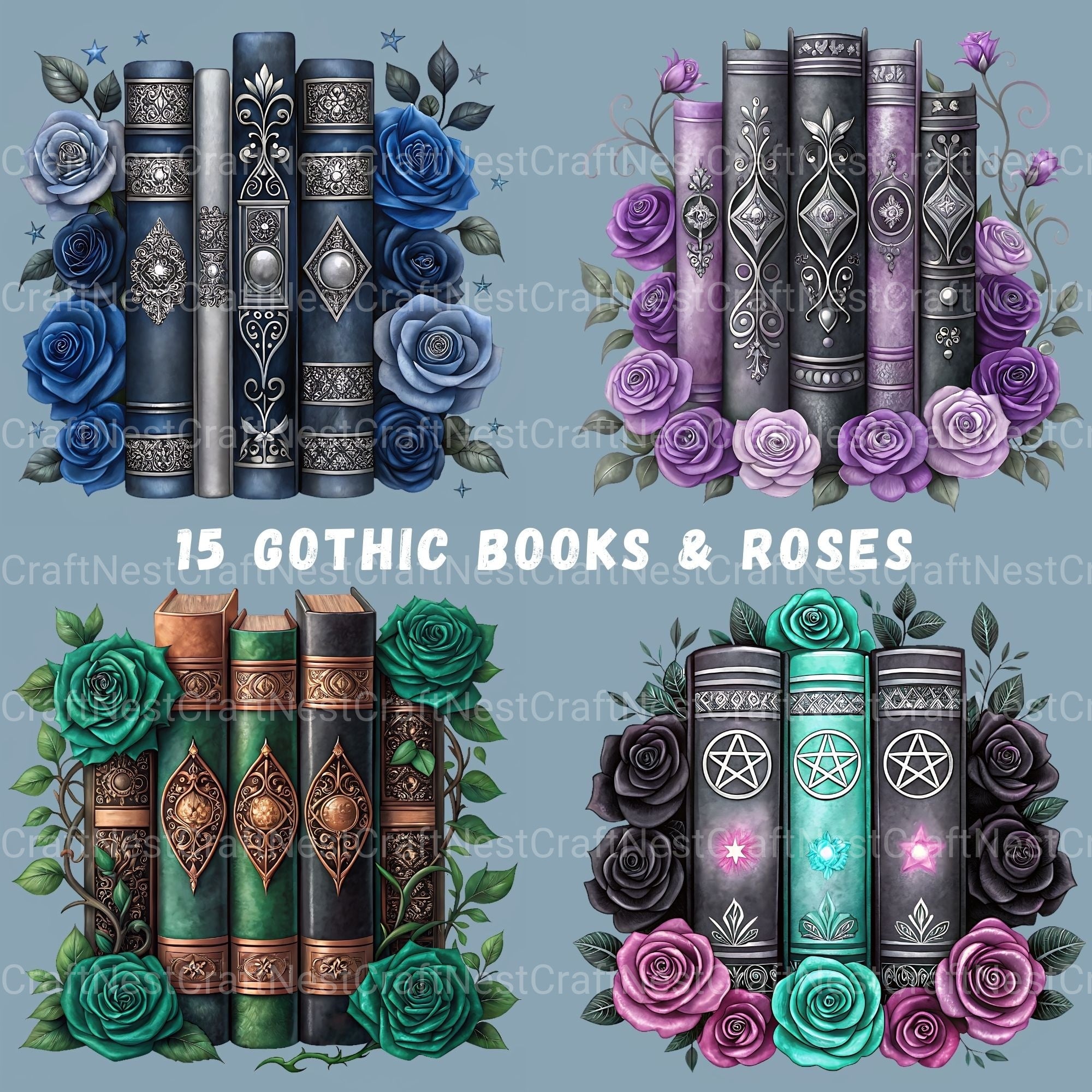 Gothic Books Clipart Bundle