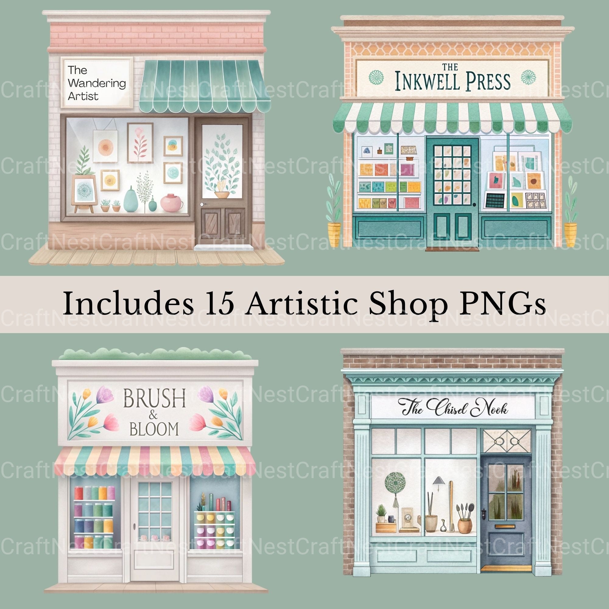 Village Shops Artist'S Alley Clipart Bundle