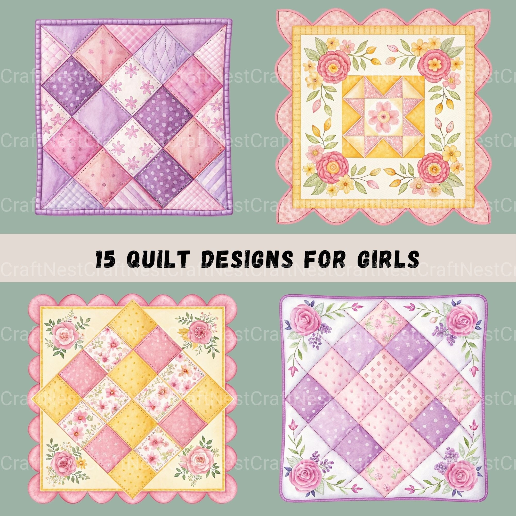 Quilt For Girls Clipart Bundle