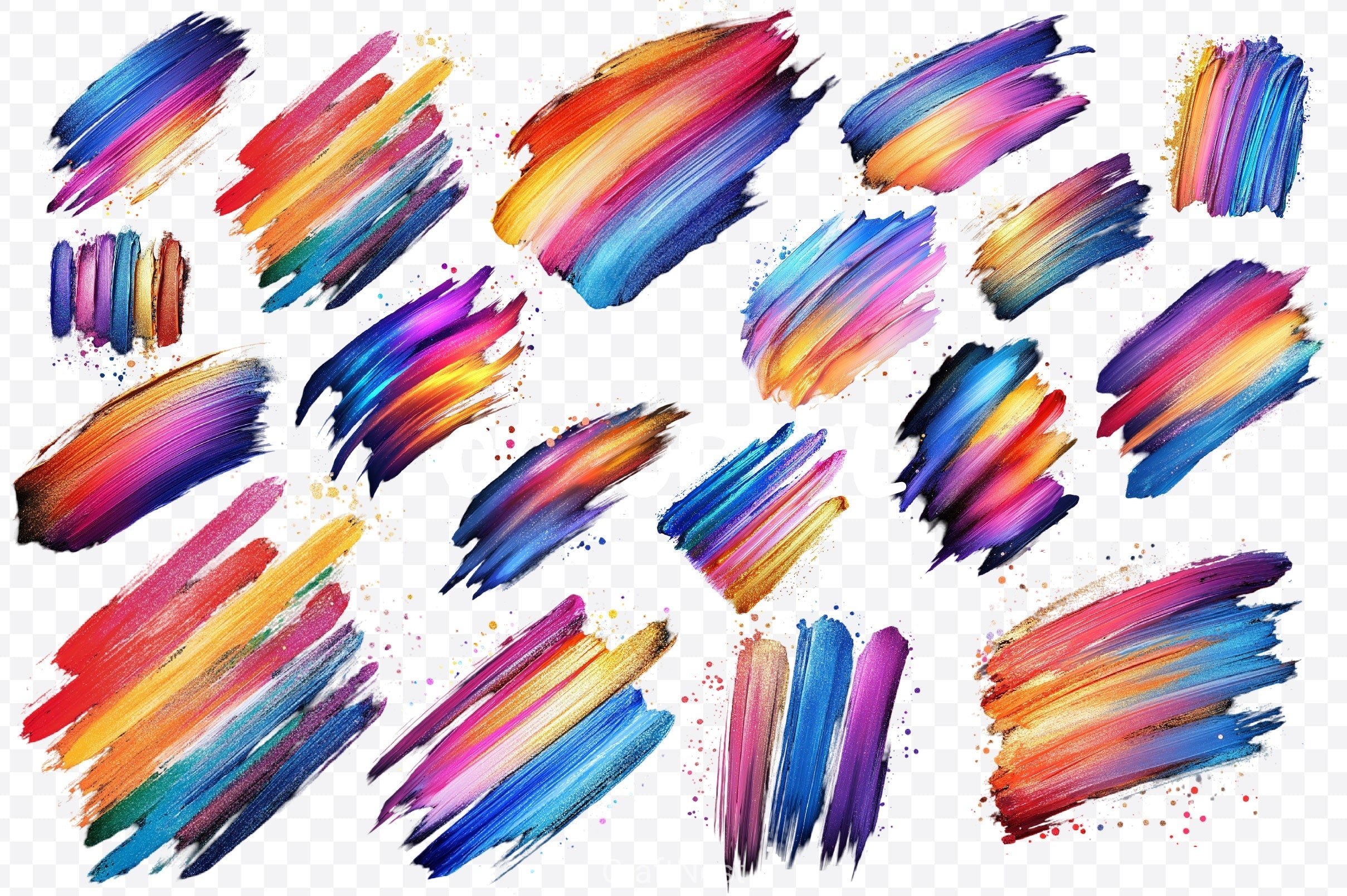 Iridescent Brush Strokes Clipart Bundle