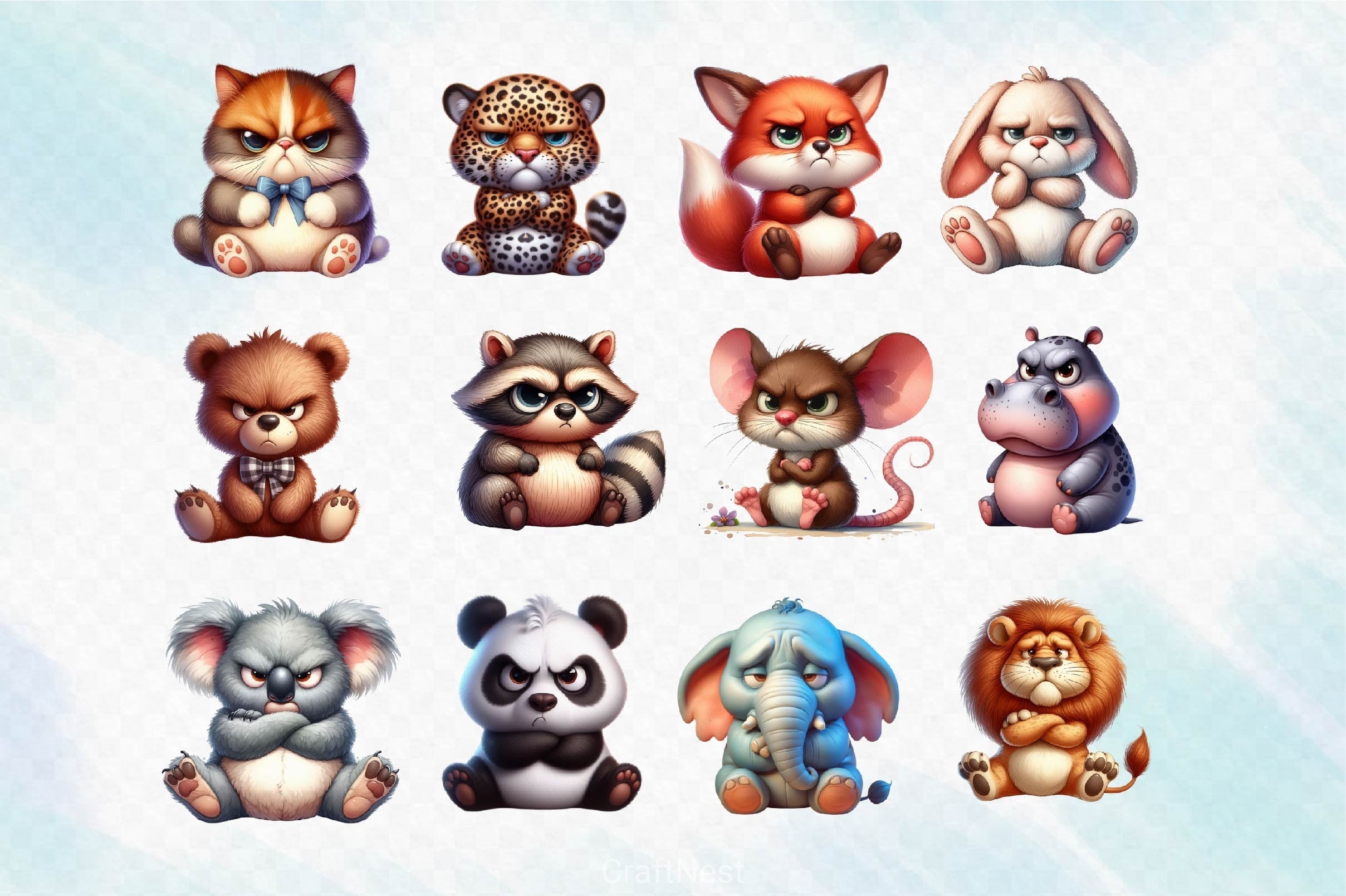 Funny Grumpy Animals Clipart Bundle 2