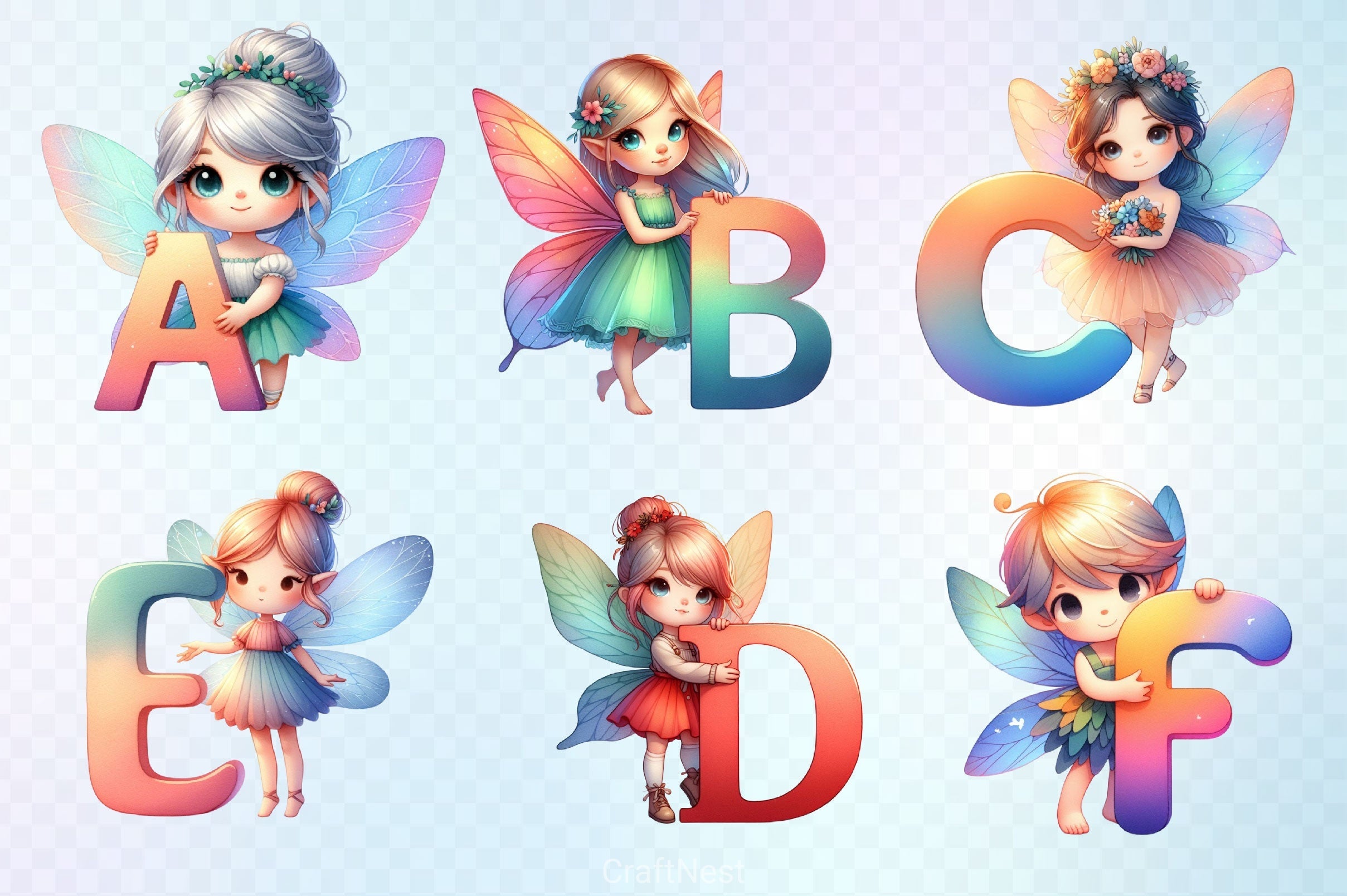 Cute Fairy Alphabet Clipart Bundle