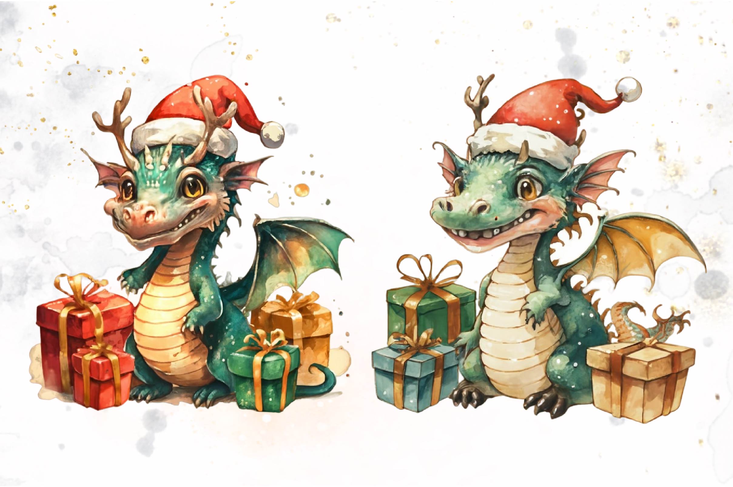 Cute Christmas Dragon Clipart Bundle - CraftNest - Digital Crafting and Art