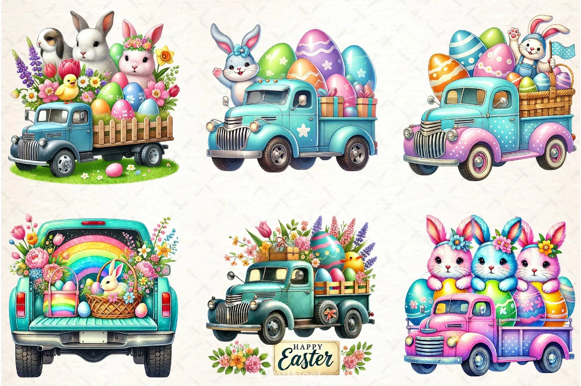 Easter Bunny Truck Clipart Bundle 3 - CraftNest - Digital Crafting and Art