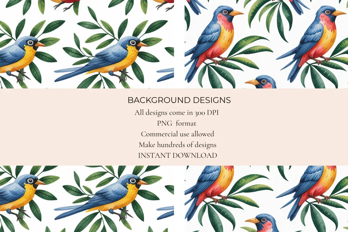 Tropical Birds Seamless Papers - CraftNest - Digital Crafting and Art