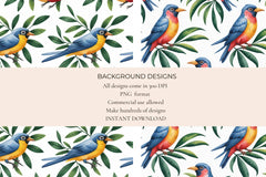 Tropical Birds Seamless Papers - CraftNest - Digital Crafting and Art