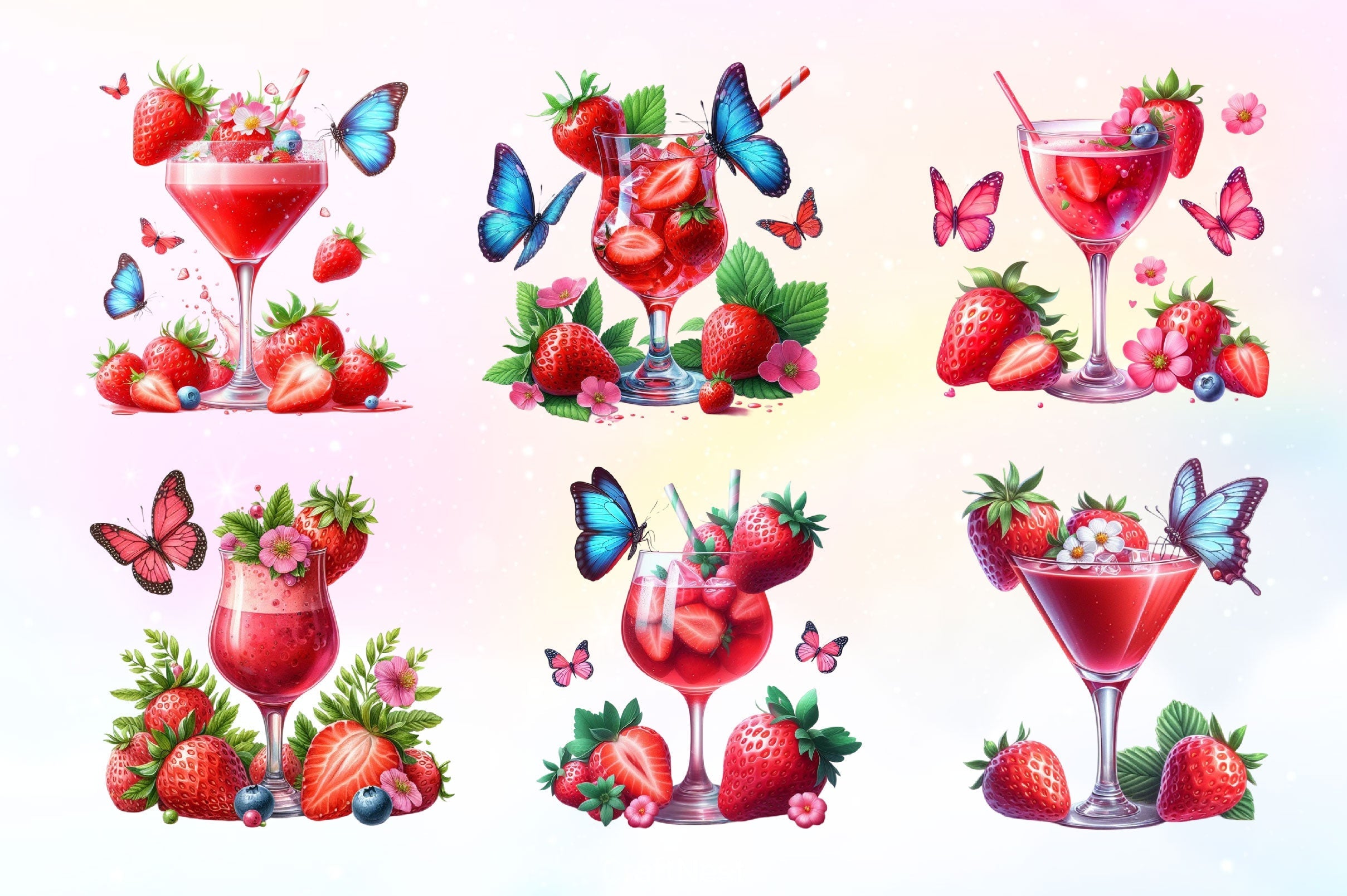 Strawberry Cocktail Clipart Bundle 2