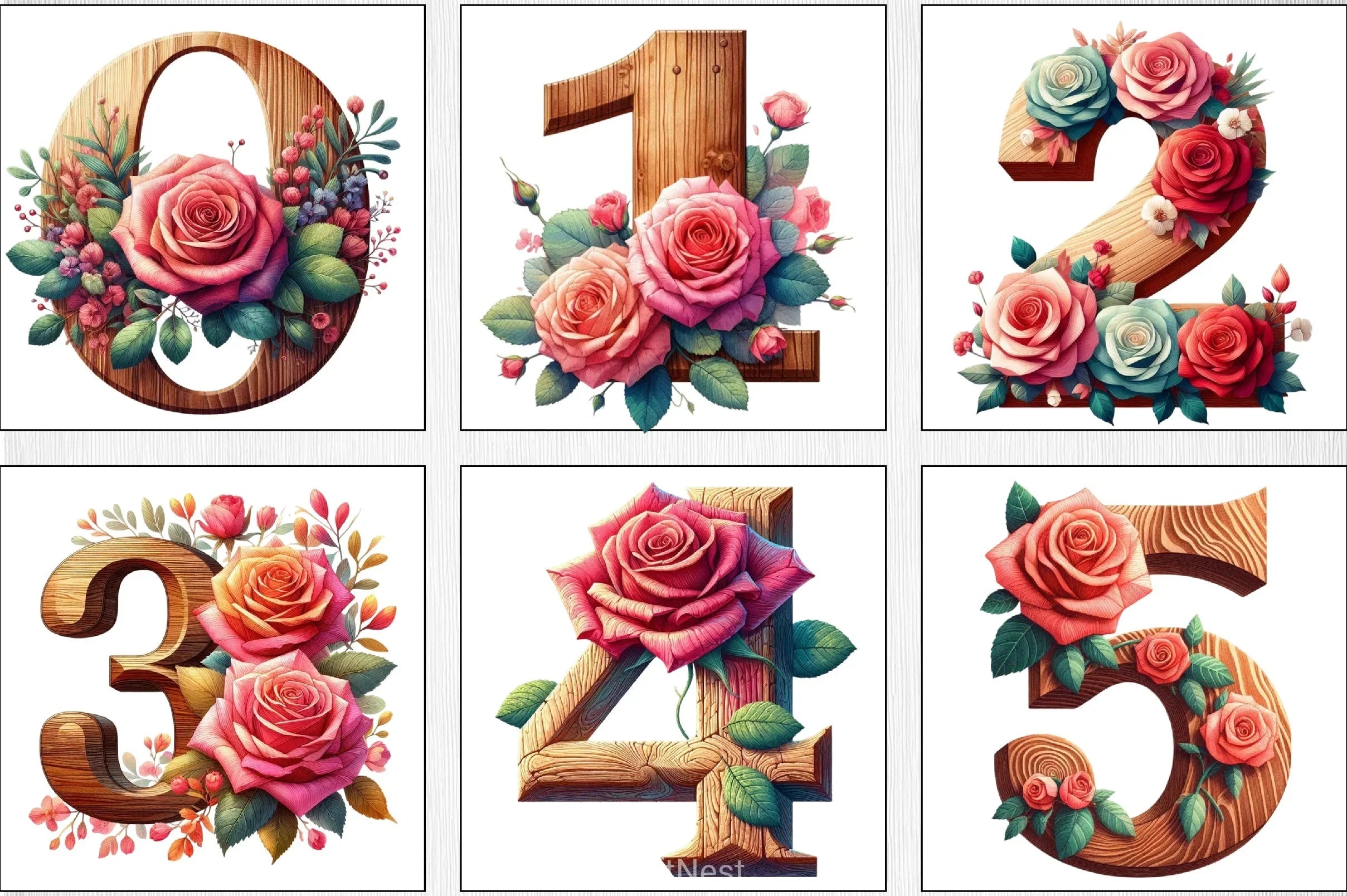 Wood Alphabet Rose Clipart Bundle 2 - CraftNest - Digital Crafting and Art