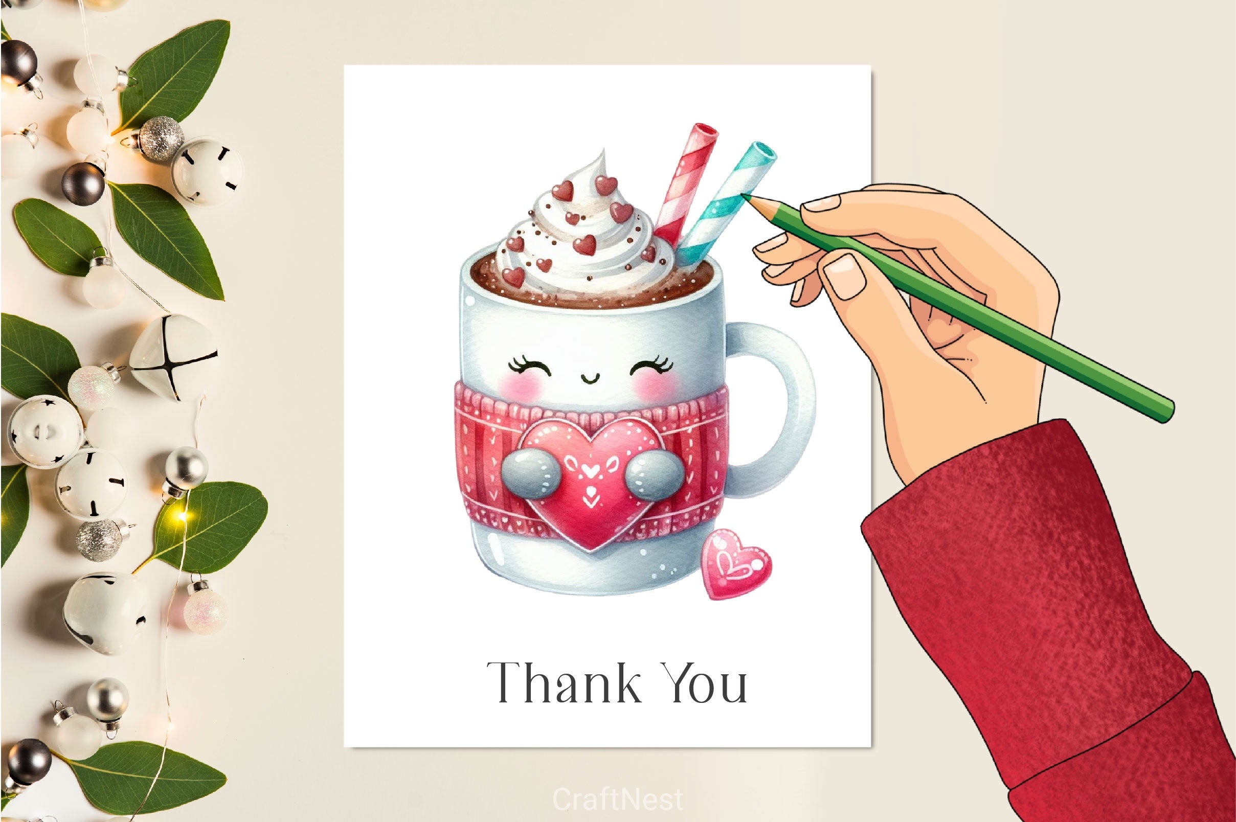 Cute Valentine Day Hot Cocoa Clipart Bundle