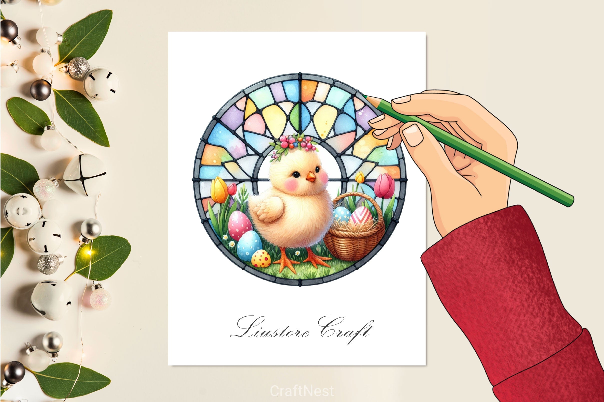 Stained Glass Easter Chick Clipart Bundle 3
