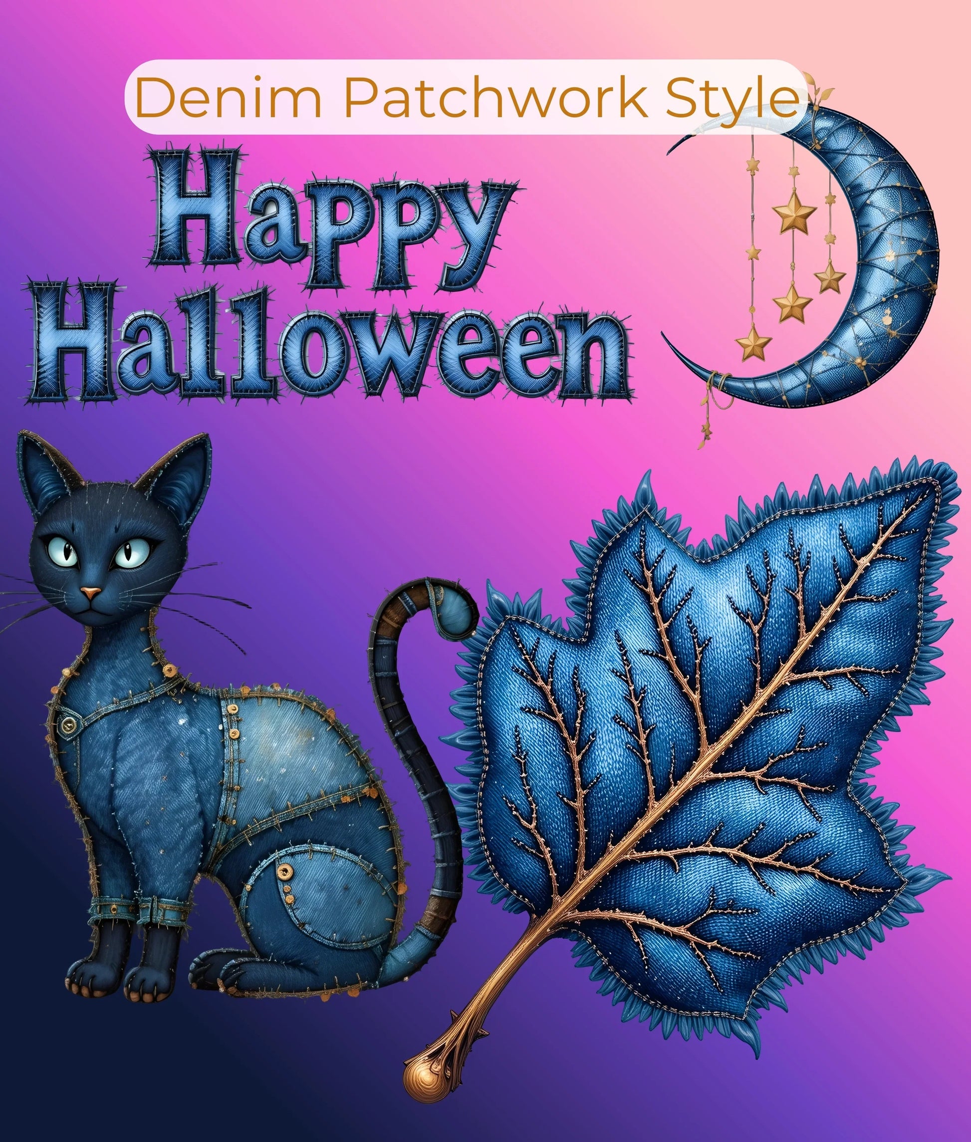 Halloween Denim Patchwork Clipart Bundle - CraftNest - Digital Crafting and Art