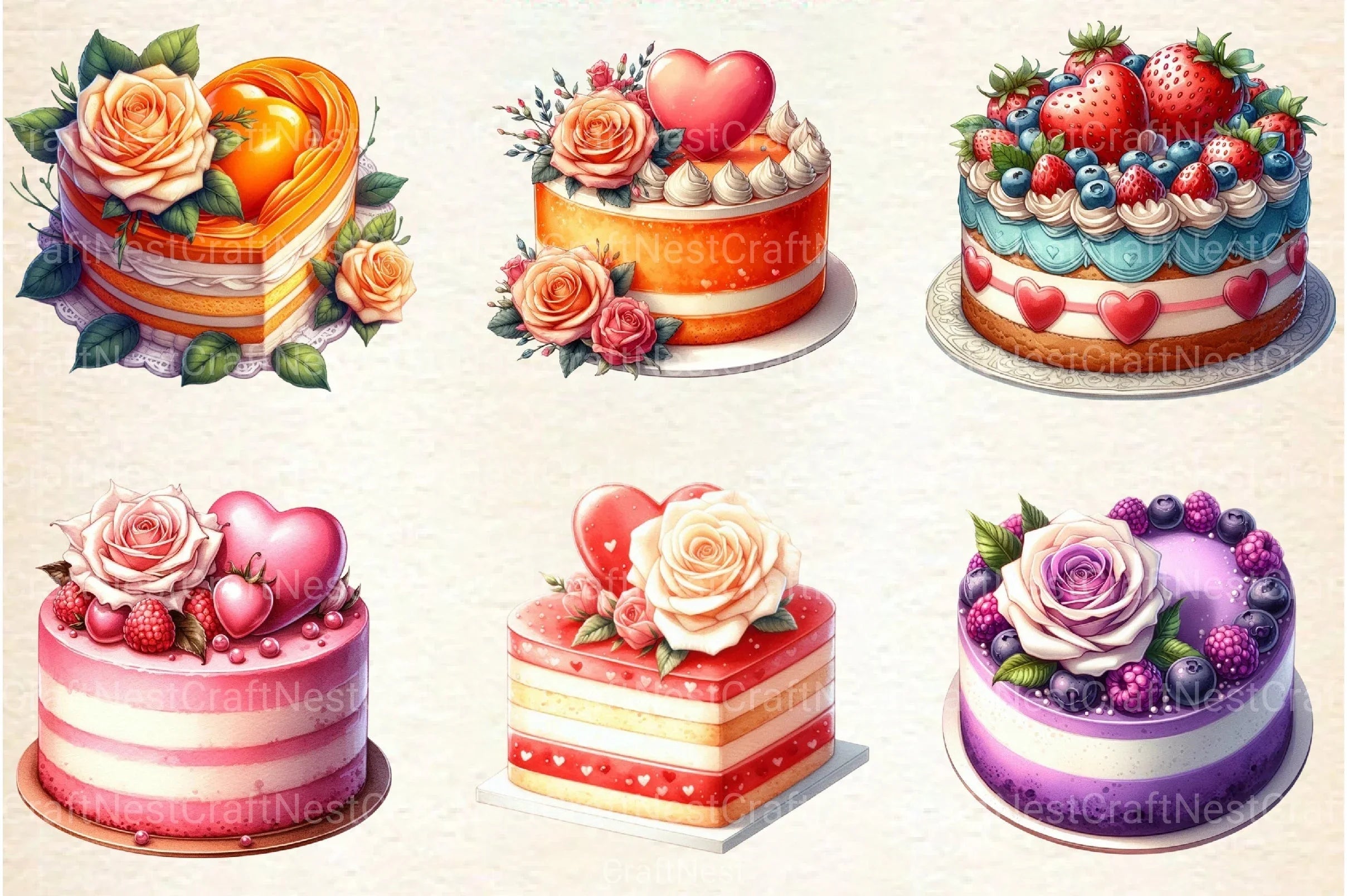 Valentine Cake Clipart Bundle 99 - CraftNest - Digital Crafting and Art