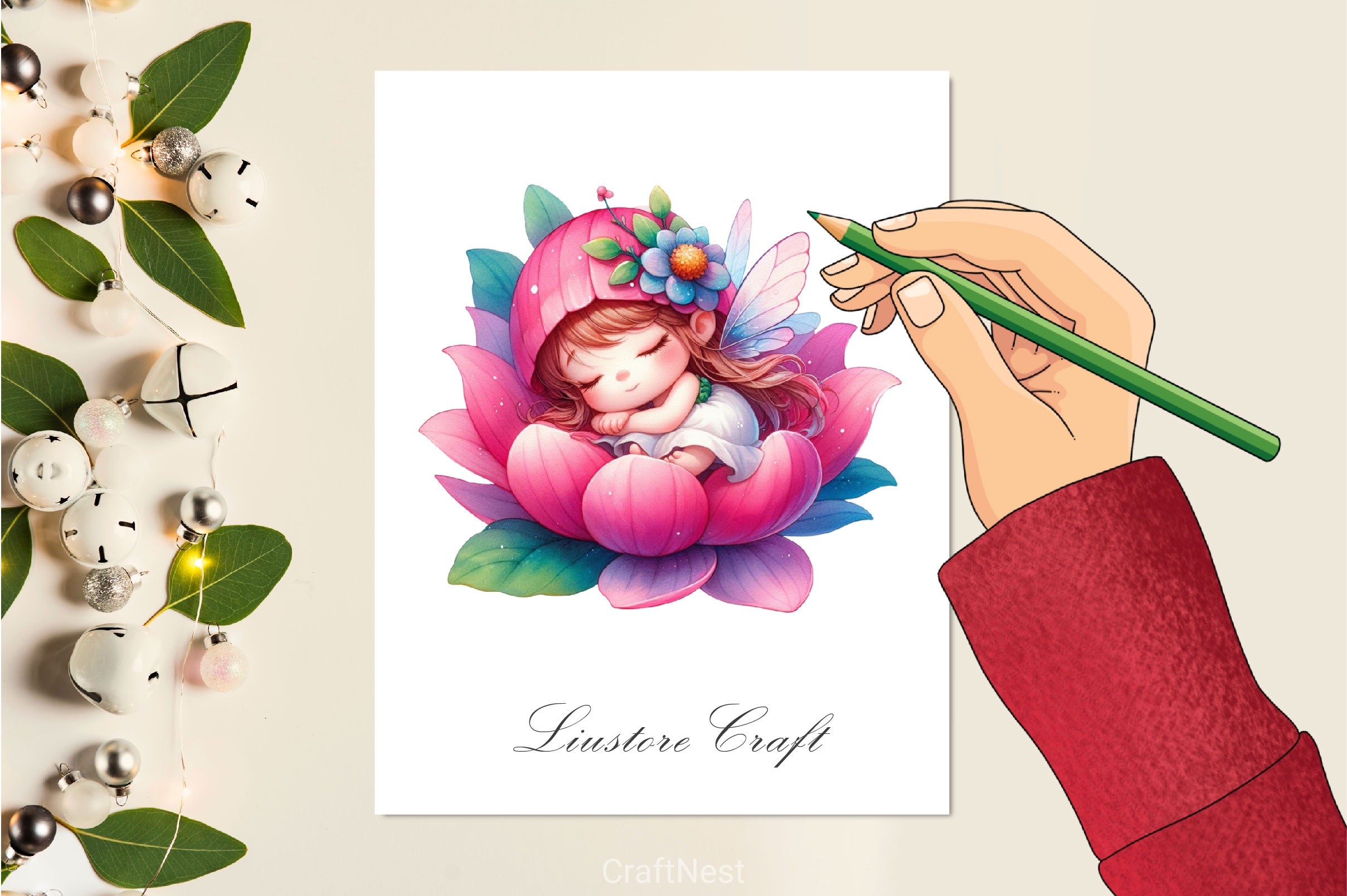 Baby Fairy Sleeping On Flower Clipart Bundle 3
