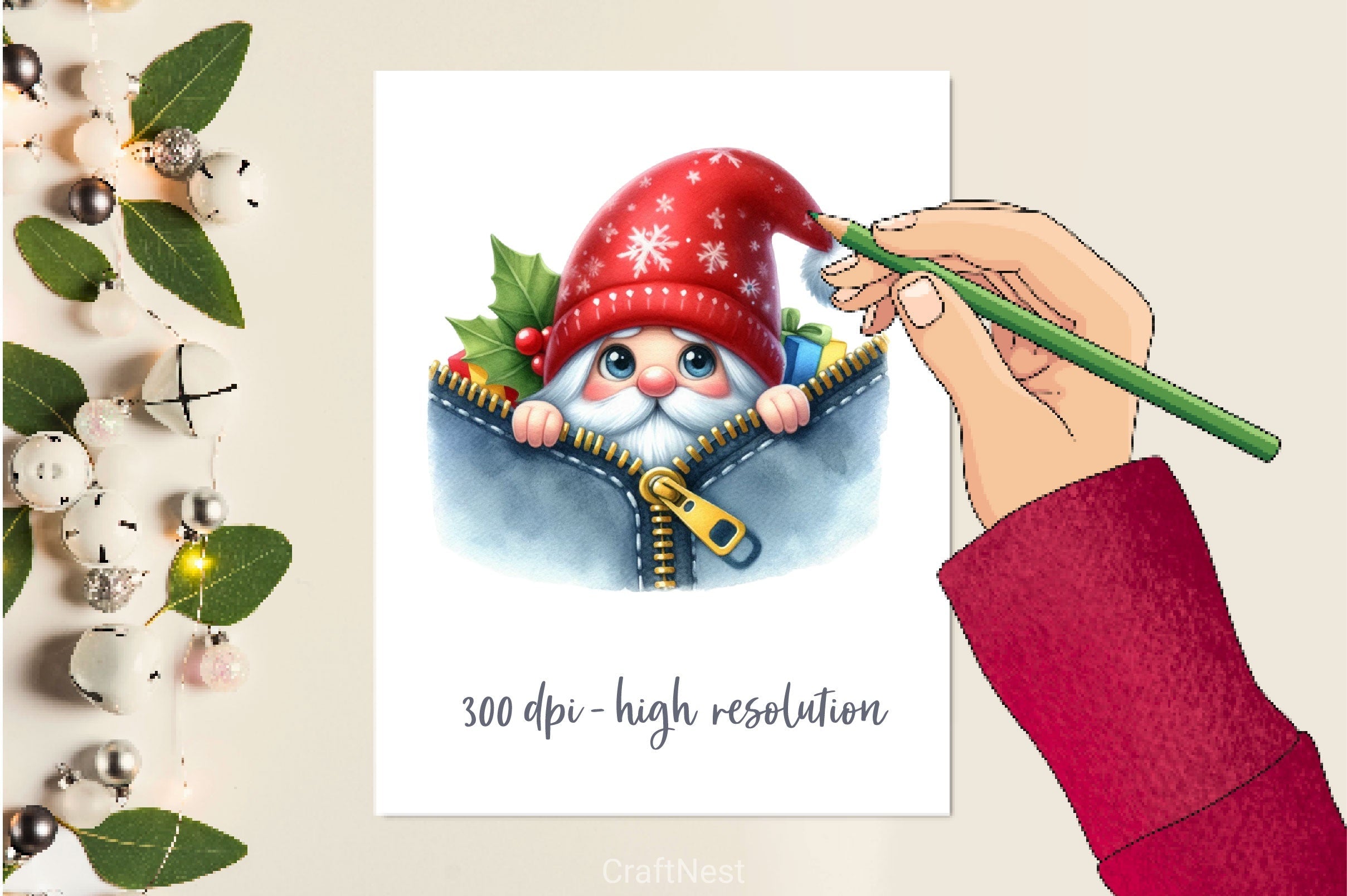 Christmas Peeking Out Zipper Clipart Bundle 4