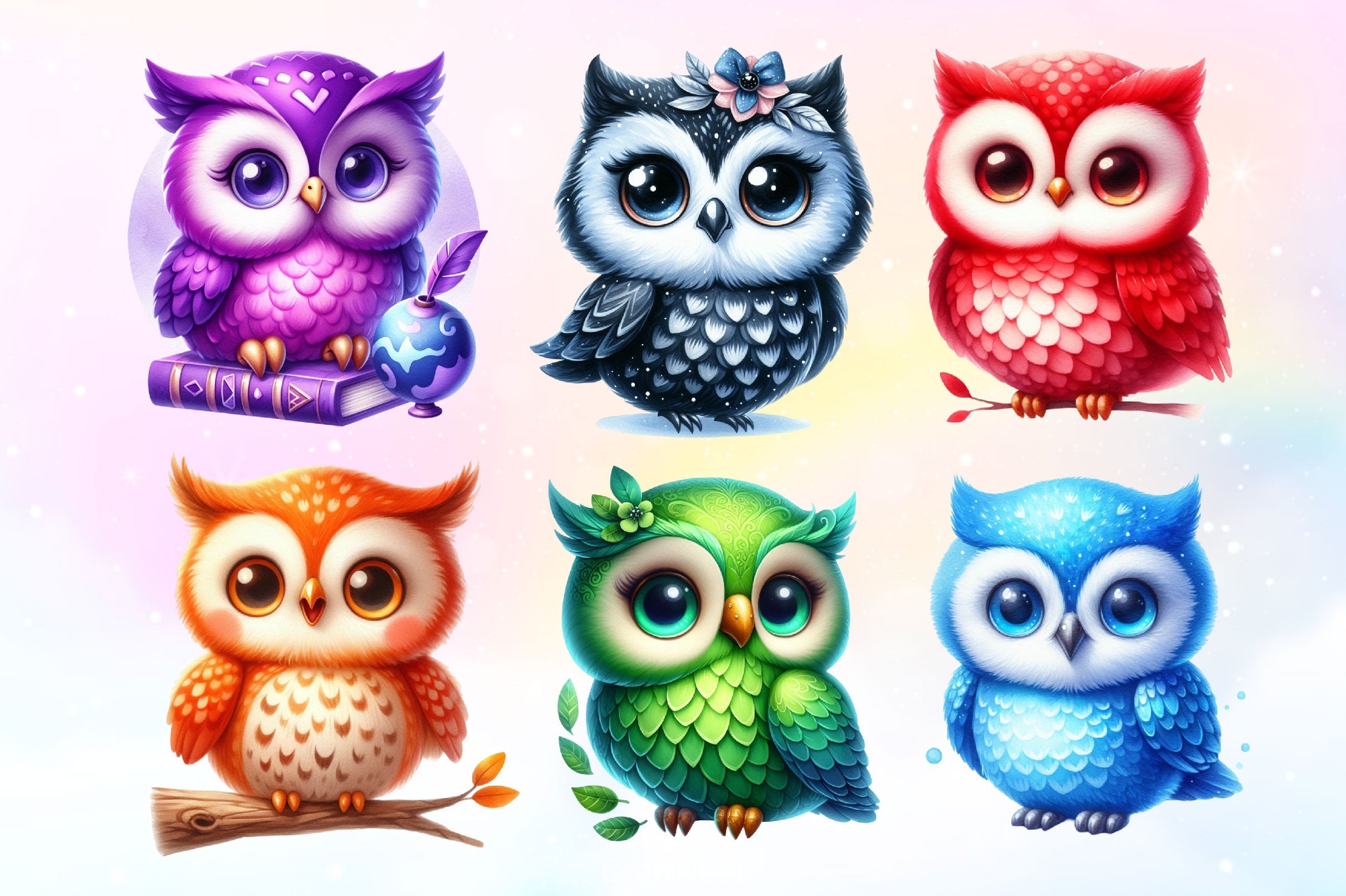 Bright Owl Clipart Bundle 5