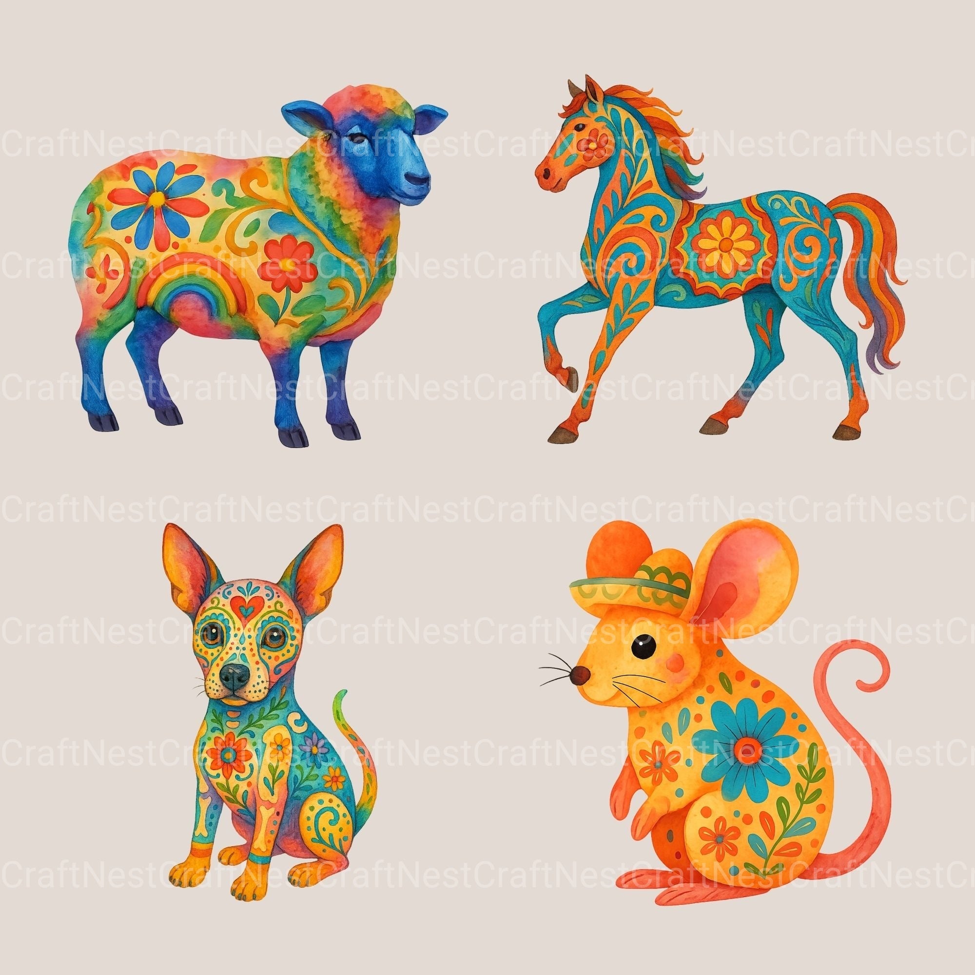 Mexican Folk Art Animals Clipart Bundle