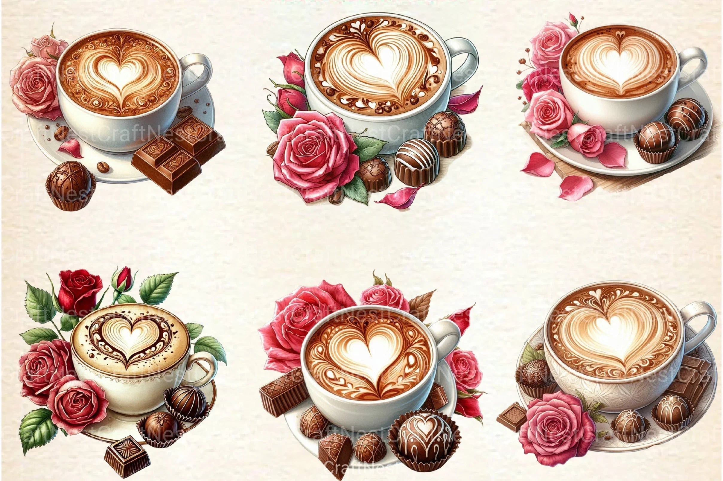 Valentine Coffee Cup Clipart Bundle 99 - CraftNest - Digital Crafting and Art