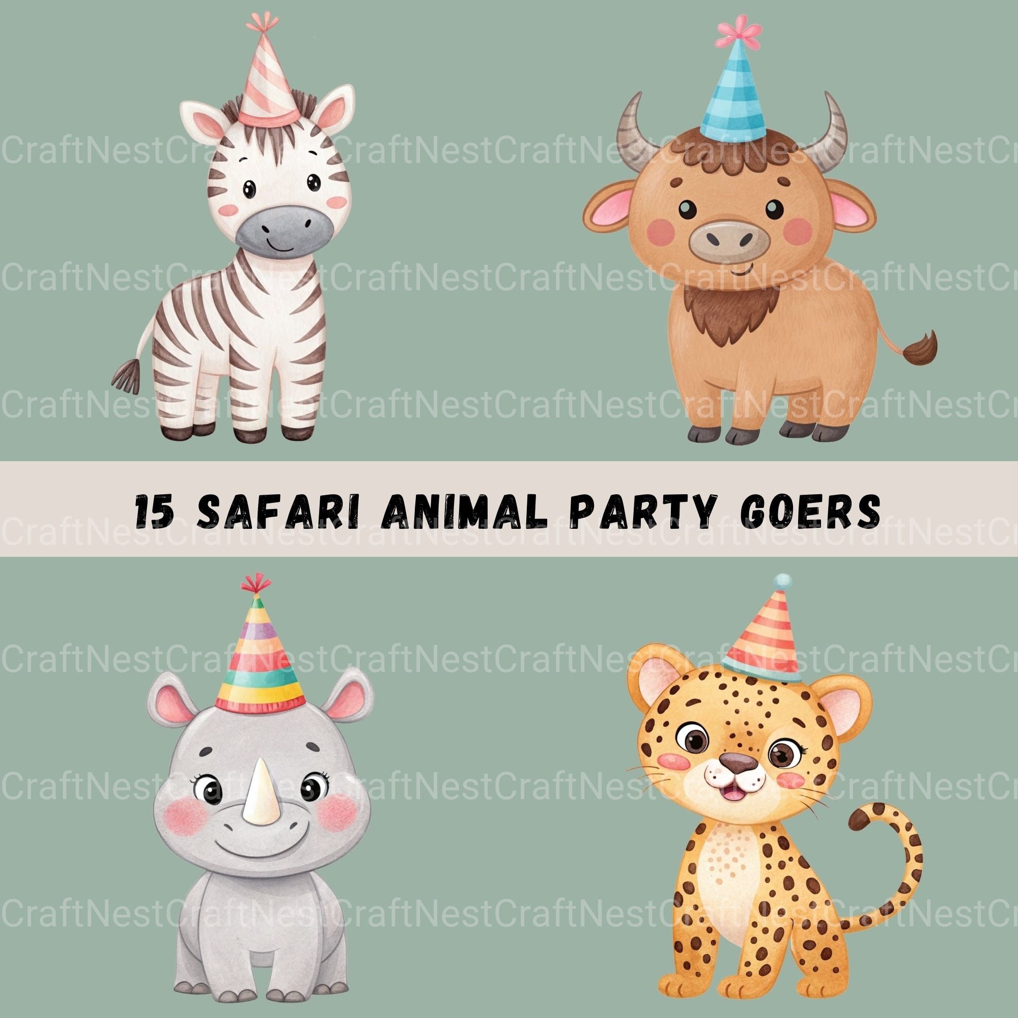 Safari Animals Birthday Clipart Bundle