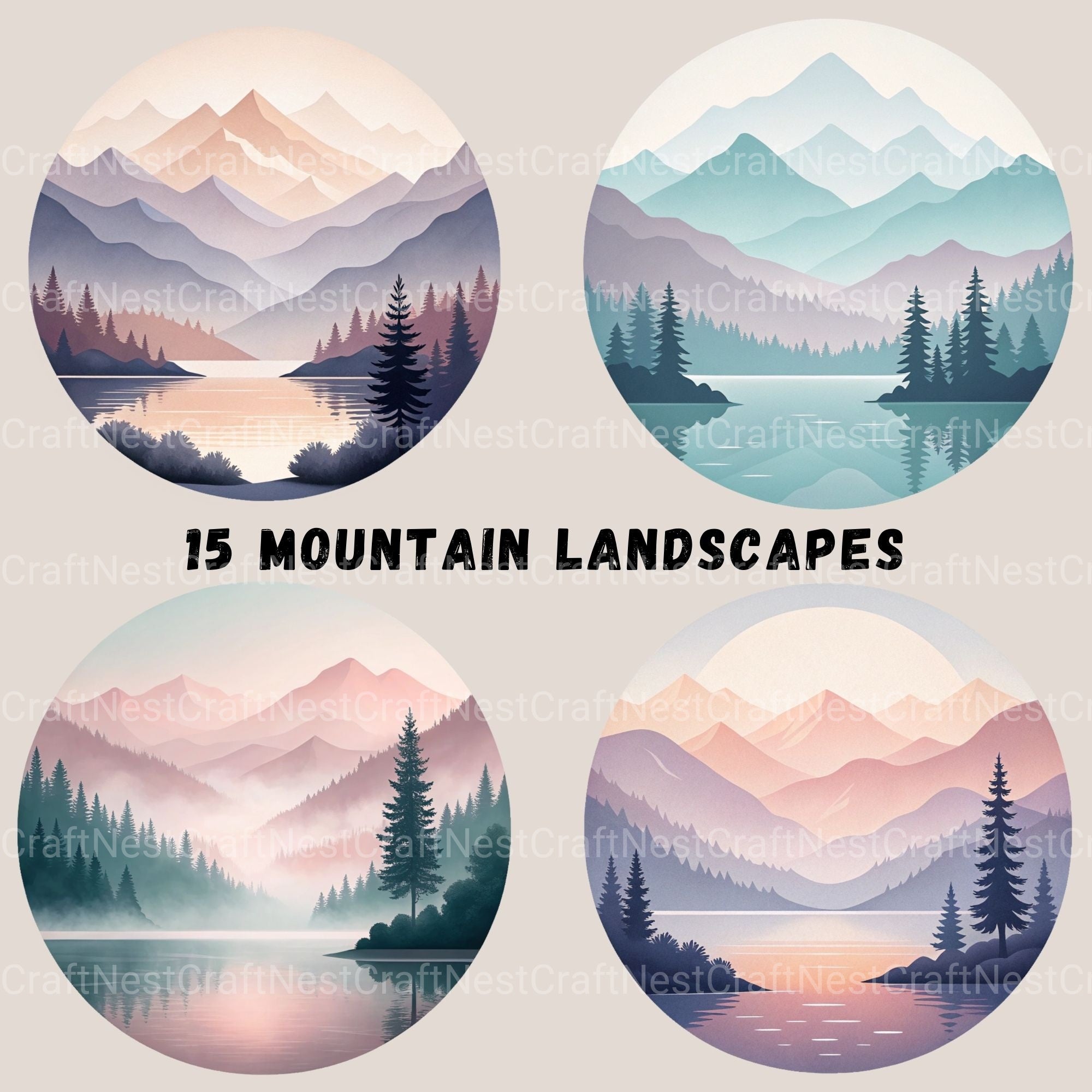 Mountain Landscape Minimalist Clipart Bundle