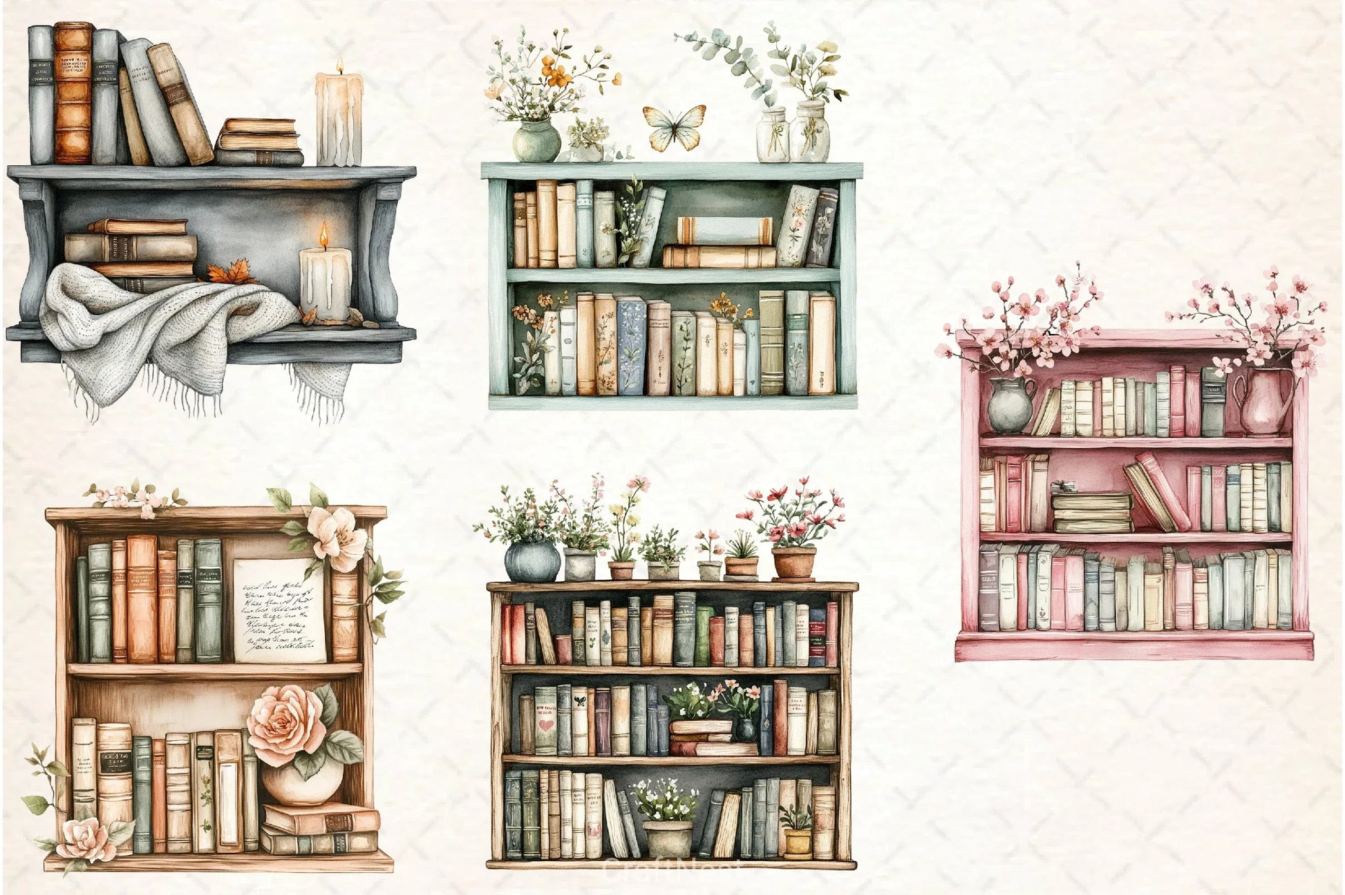Spring Bookshelf Clipart Bundle 1 - CraftNest - Digital Crafting and Art