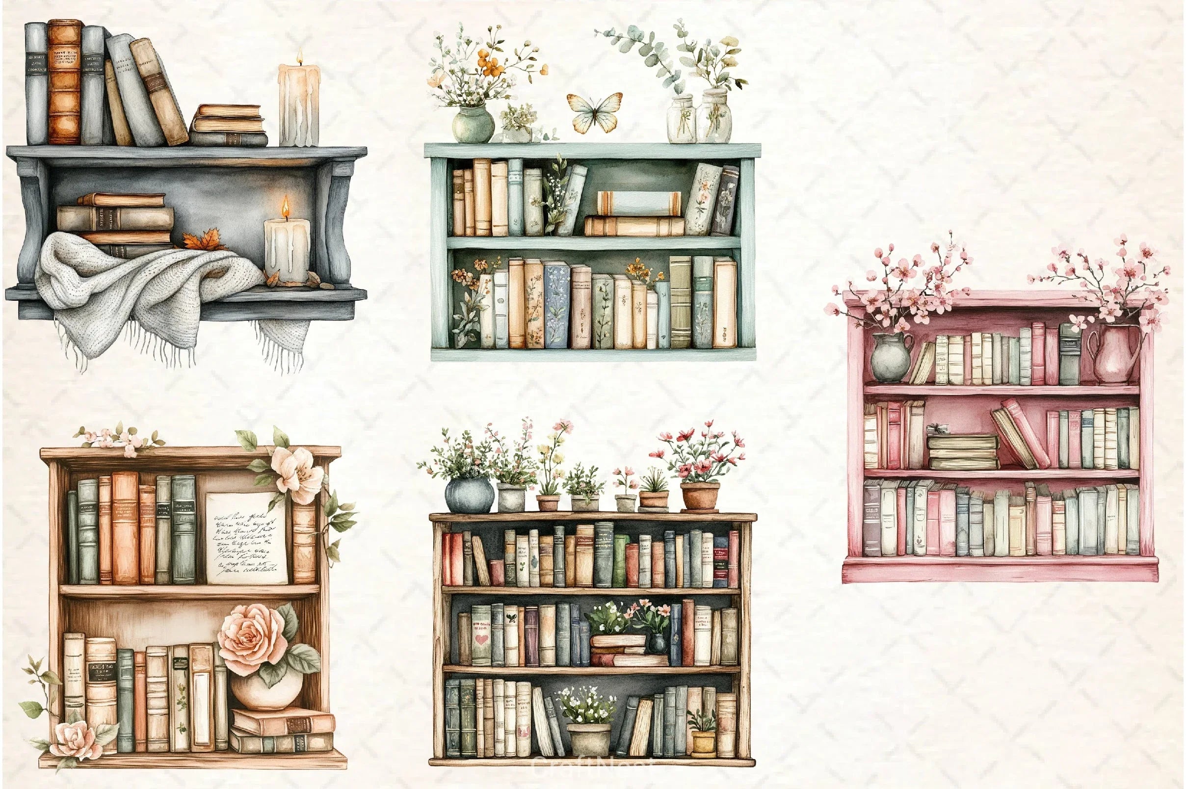 Spring Bookshelf Clipart Bundle 1 - CraftNest - Digital Crafting and Art