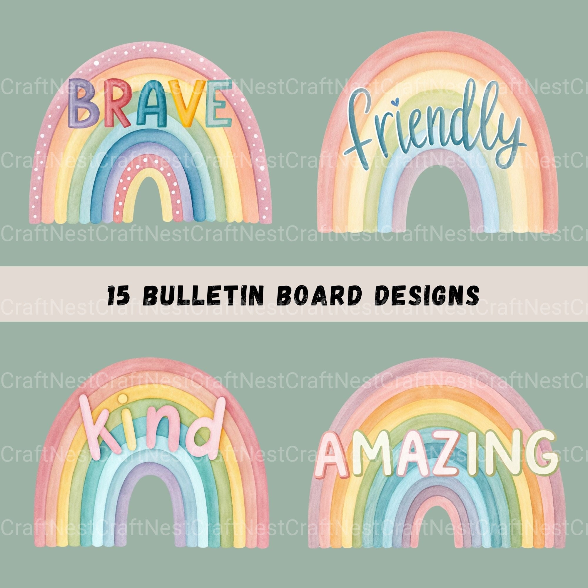 Rainbows Positive Words Clipart Bundle