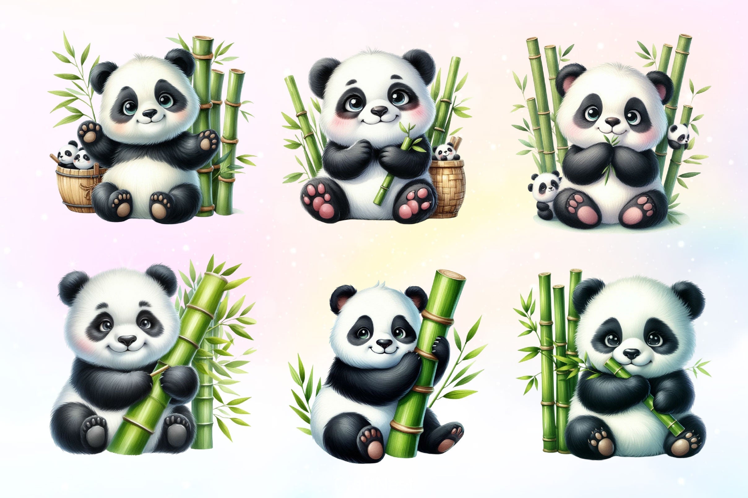 Panda With Bamboo Clipart Bundle