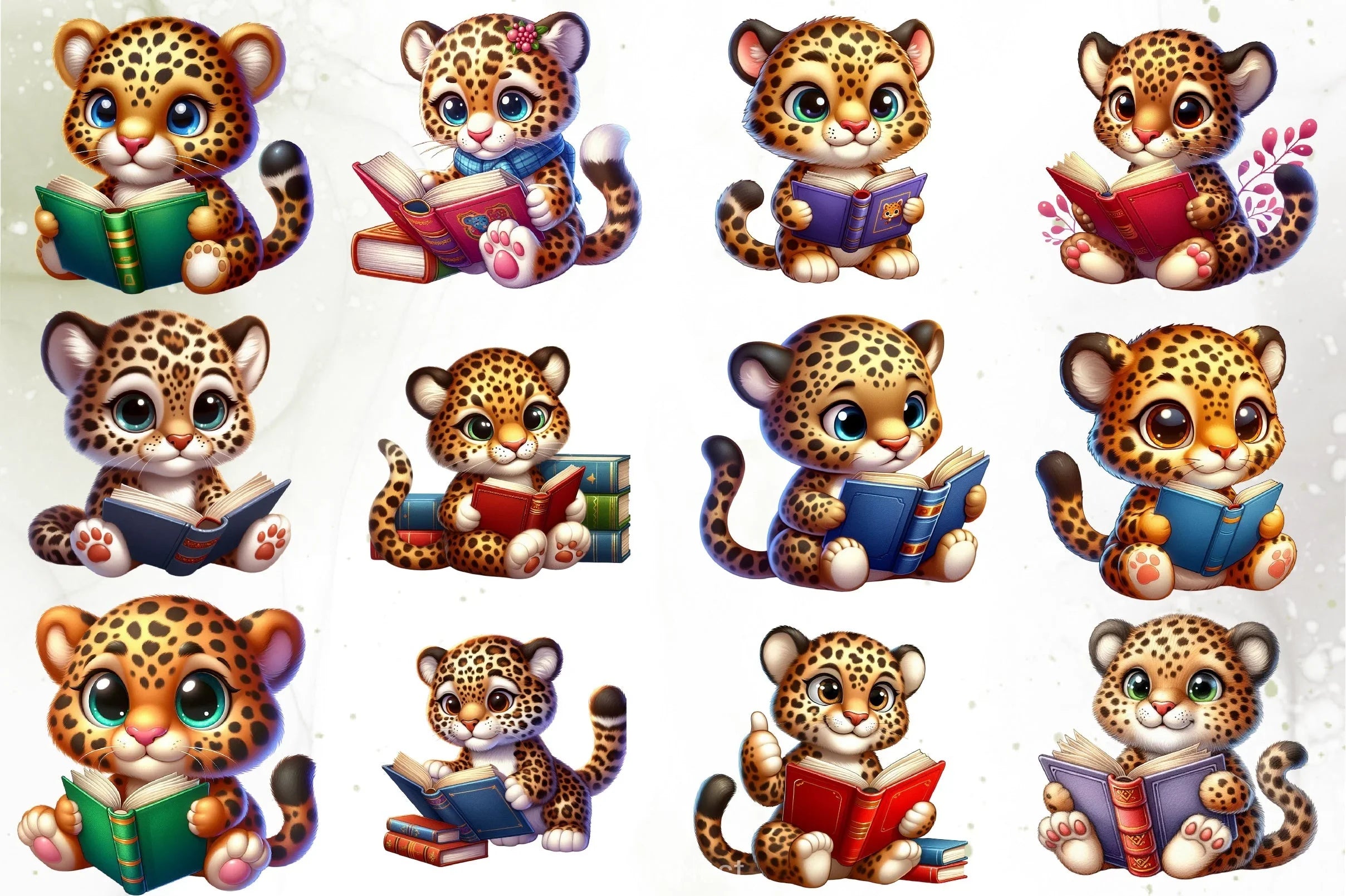 Cute Leopard Reading Clipart Bundle - CraftNest - Digital Crafting and Art