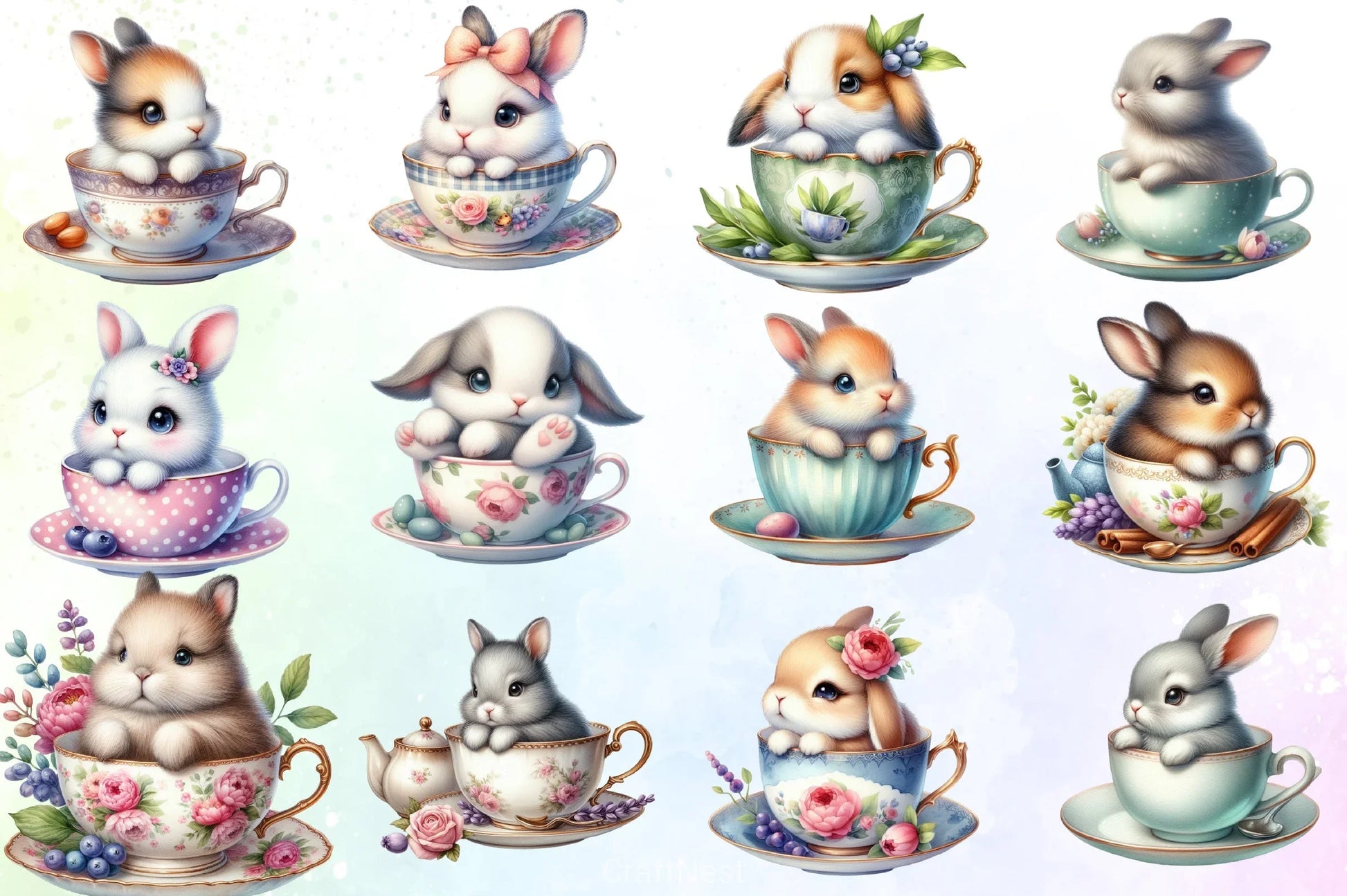 Bunny Teacup Clipart Bundle - CraftNest - Digital Crafting and Art