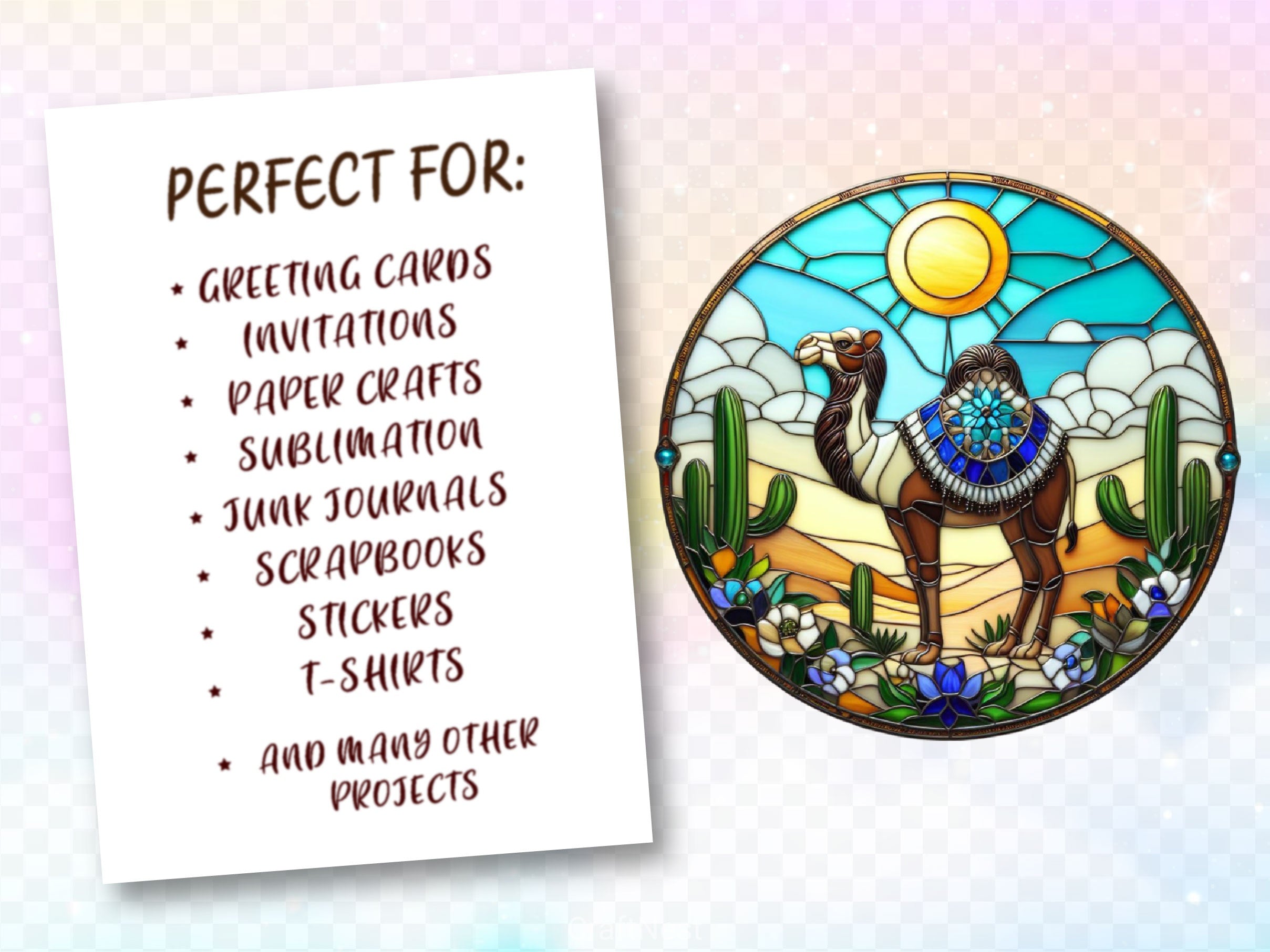 Stained Glass Camel Wind Spinner Clipart Bundle