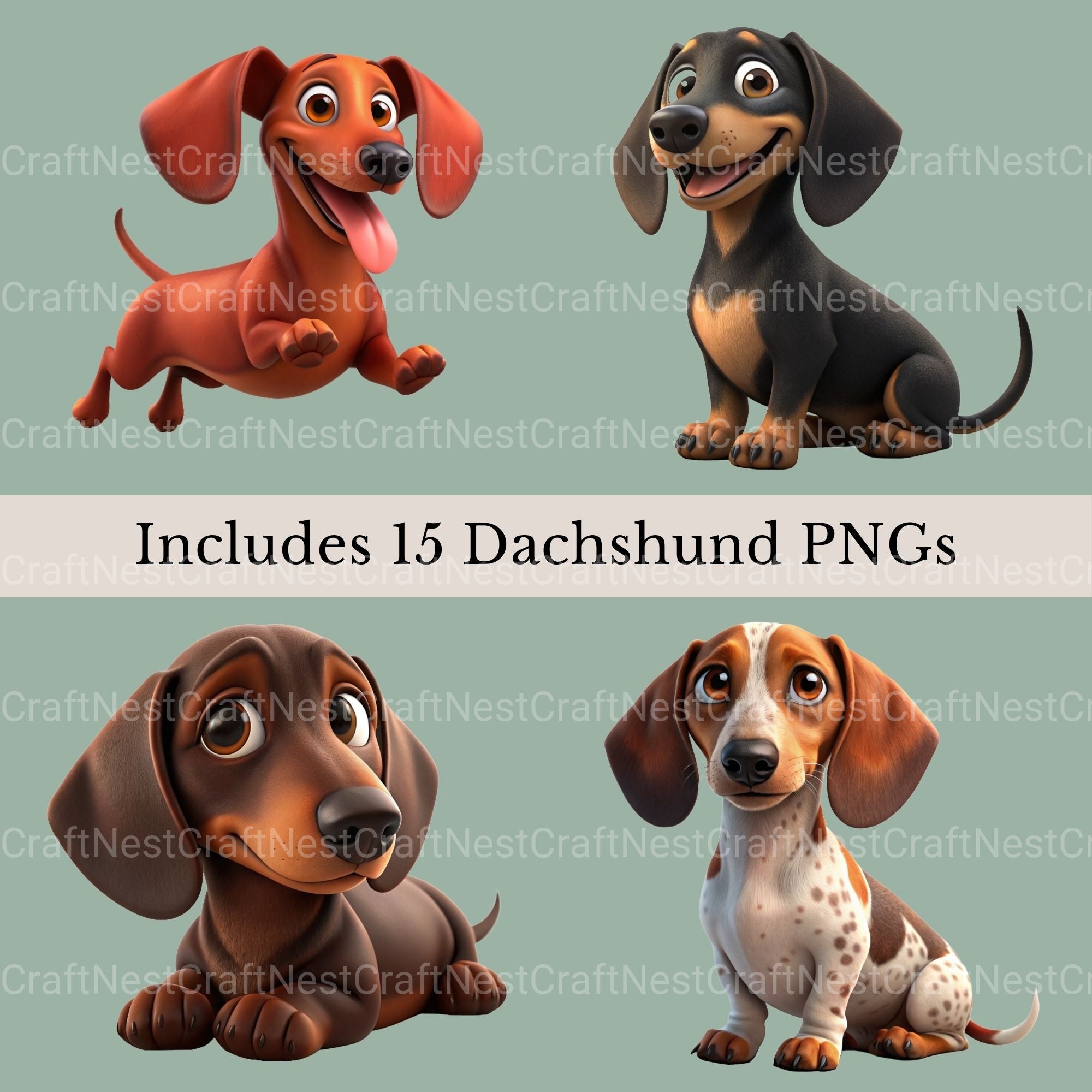 Dachshunds Cartoon Clipart Bundle