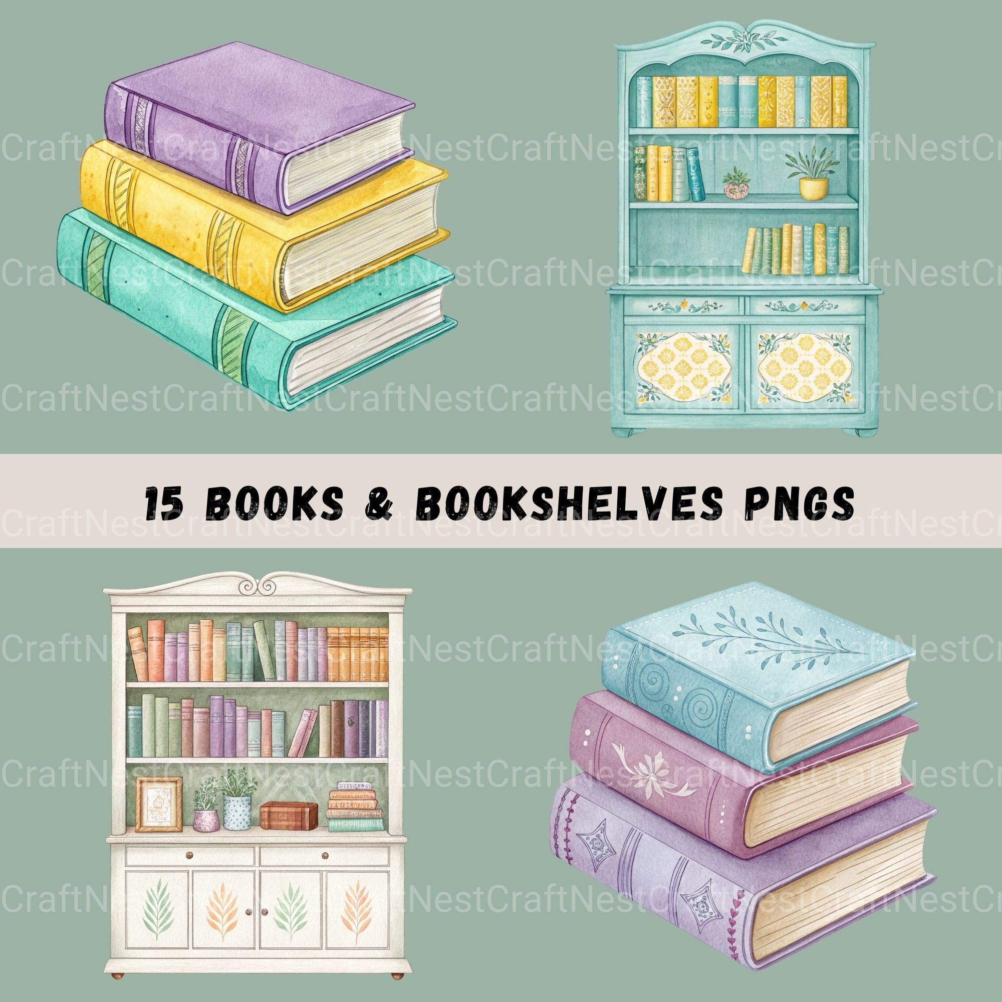 Books & Bookshelves Clipart Bundle