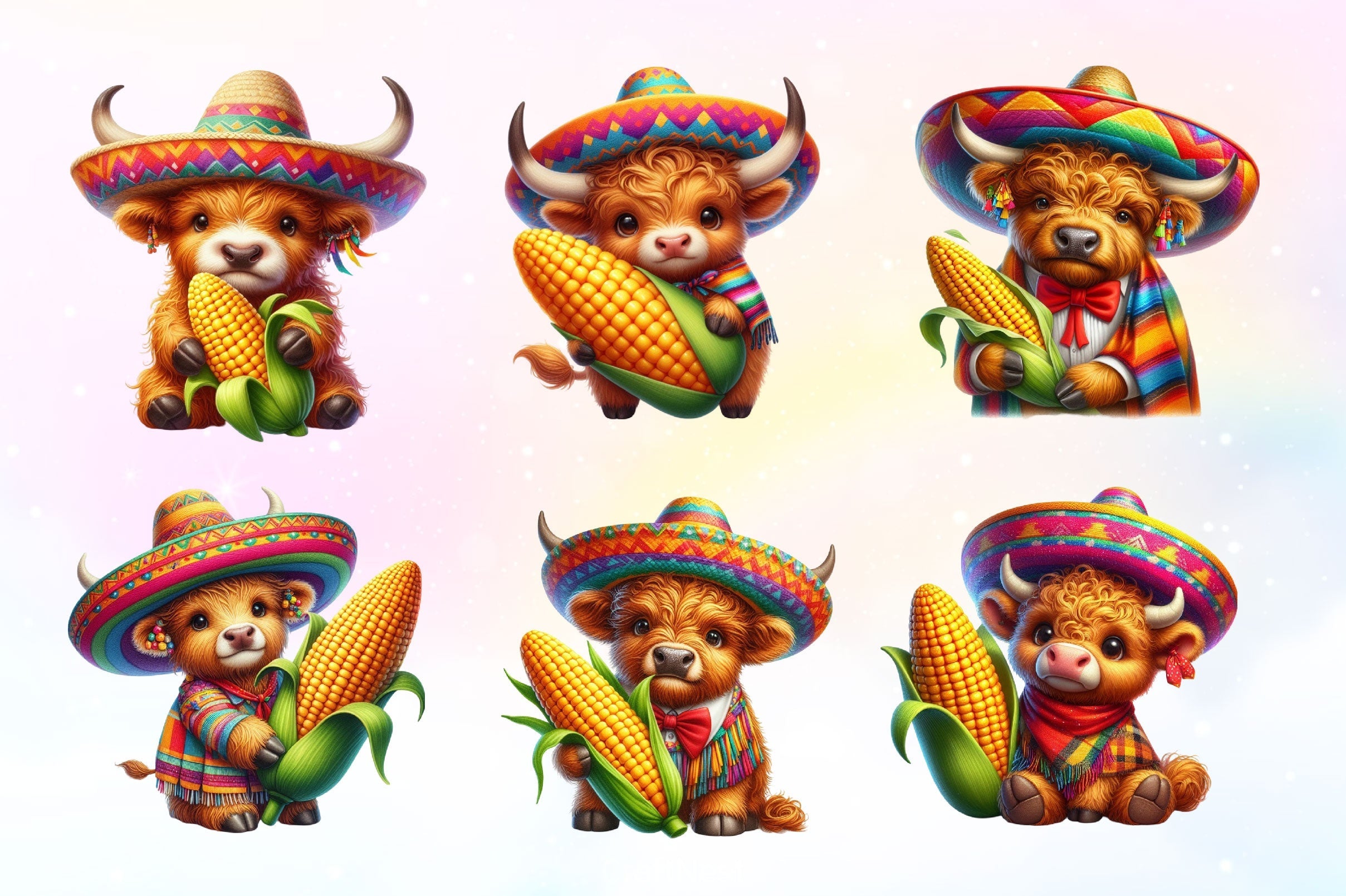 Cinco De Mayo Highland Cow Clipart Bundle 2