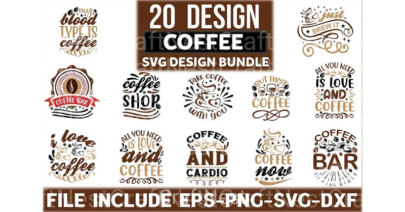 Coffee Design 20 Bundle - CraftNest - Digital Crafting and Art